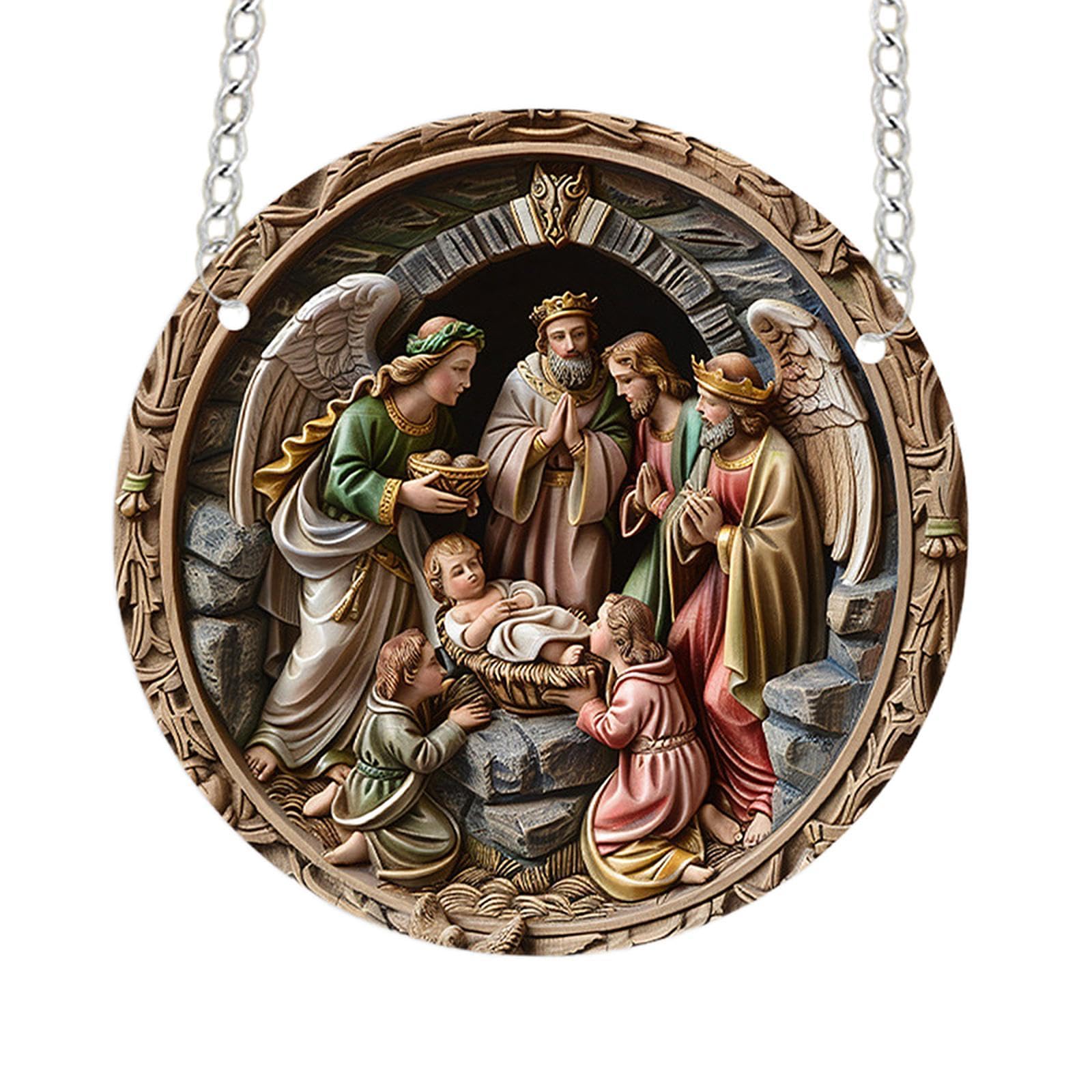 Fenteer Auto Innenraum Hanging Ornament Nativity Szene Anhänger dekorativ 2D religiöser Anhänger für Urlaubsveranda Hof Garten Weihnachts, Style A von Fenteer