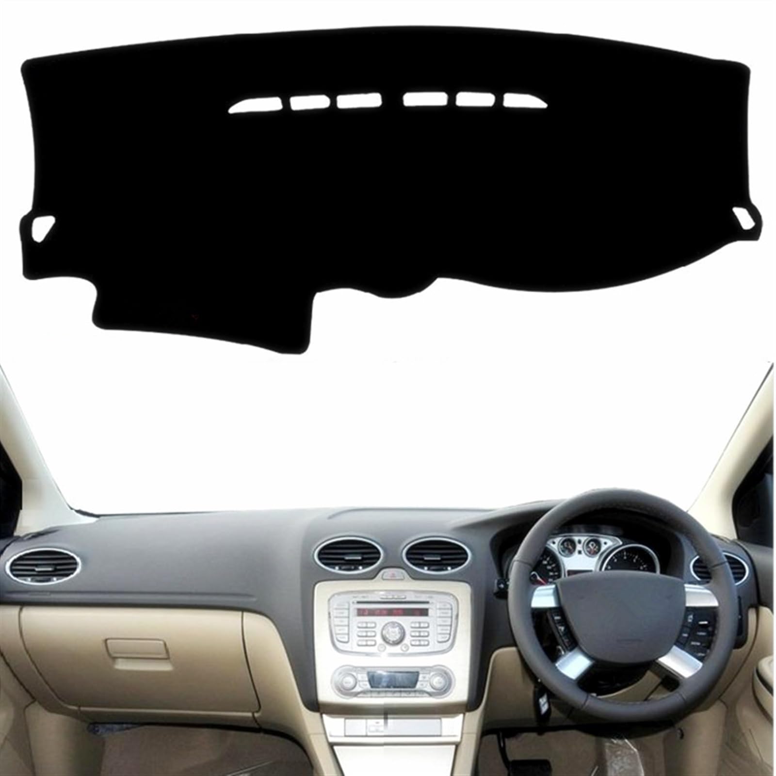 Armaturenbrett Matte Teppich Für Ford Für Focus 2005 2006 2007 2008 2009 2010 2011 Dashboard Abdeckung Matte Pad Schutz Anti-Uv Dash Sonnenschirm Teppich Auto Shade Board Pad(Black(Black Edge),Rechtsl von Feoosvx