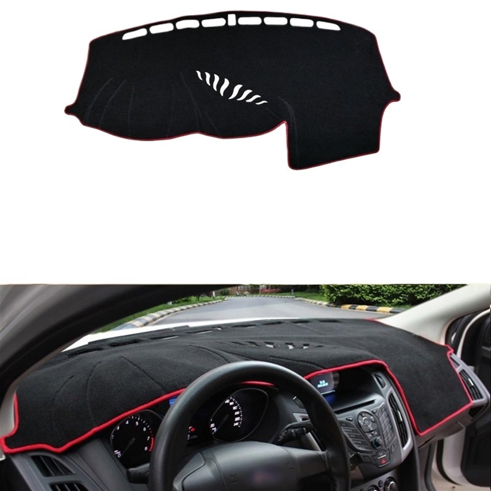 Armaturenbrett Matte Teppich Für Ford Für Focus 3 MK3 2012 2013 2014-2018 Auto Armaturenbrett Lichtmatte Vermeiden Instrumentenplattform Schreibtischabdeckung Matten Teppiche Shade Board Pad(Red Side von Feoosvx