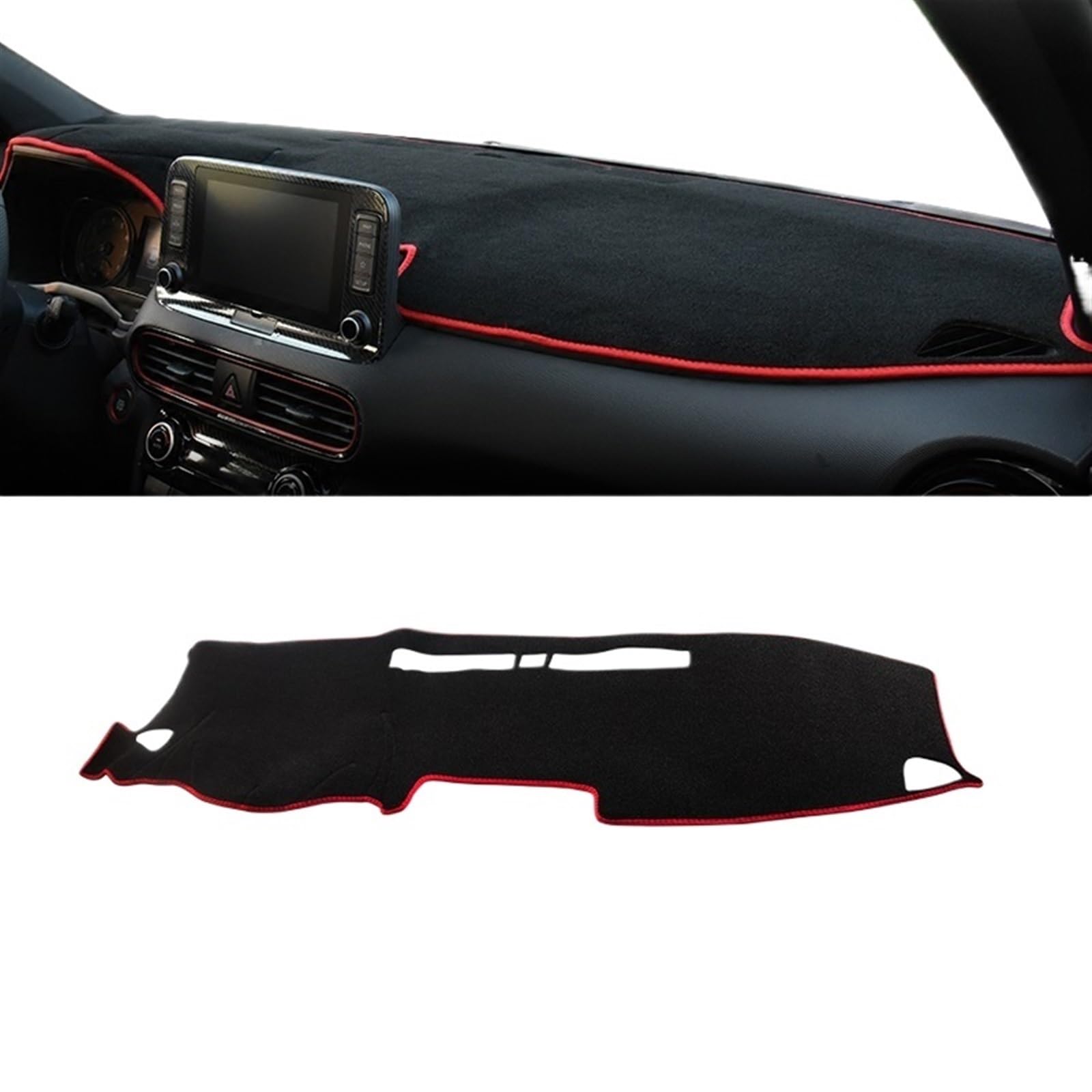 Armaturenbrett Matte Teppich Für Hyundai Für Kona N Linie 2017 2018 2019 2020 2021 2022 Armaturenbrettabdeckung Vermeiden Sie Lichtpad Sonnenschutz Anti-UV-Teppiche Shade Board Pad(A Red Side) von Feoosvx