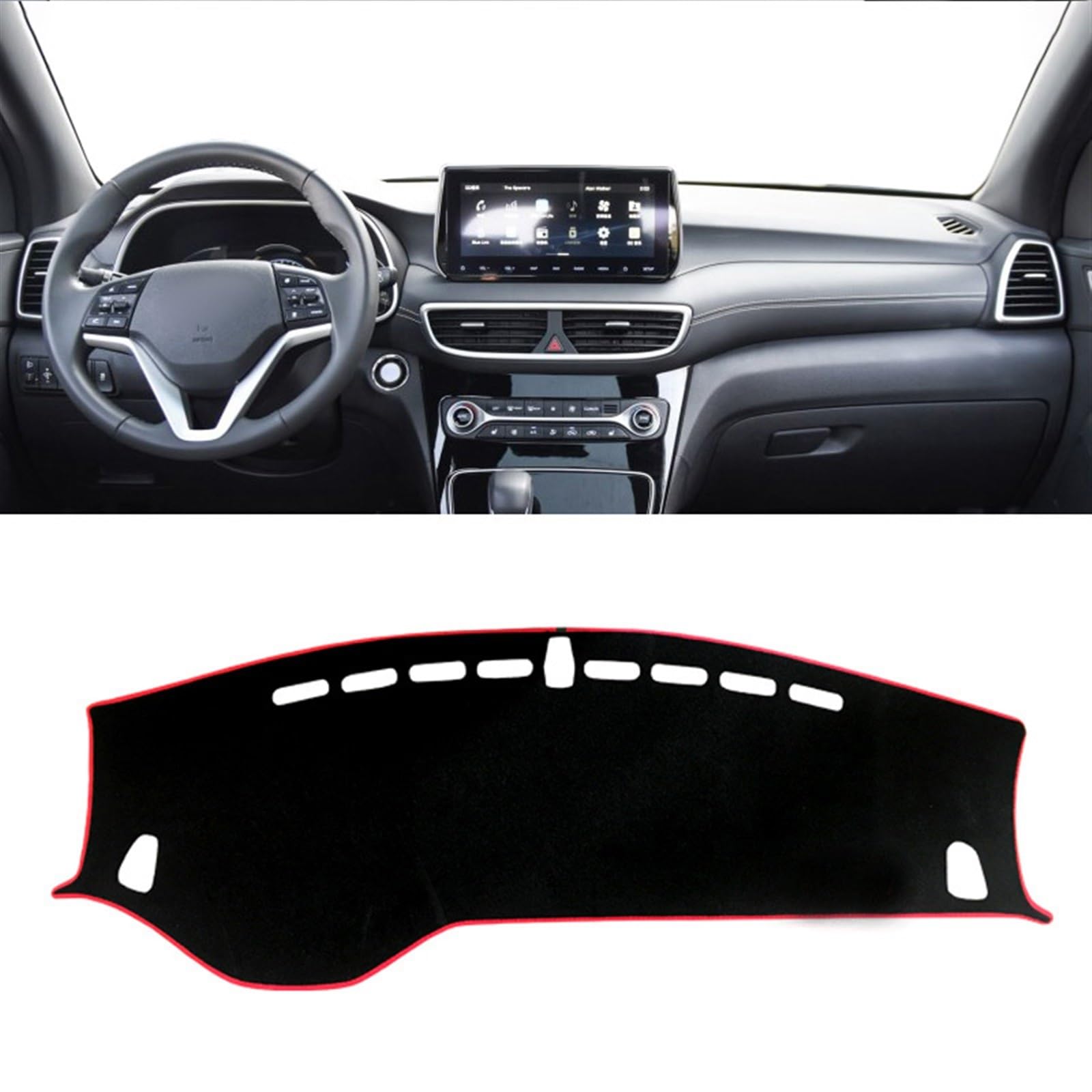 Armaturenbrett Matte Teppich Für Hyundai Für Tucson 2015-2016 2017 2018 2019 2020 Dashboard Abdeckung Matte Pad Dashmat Dash Sonnenschirm Instrument Teppich Auto Shade Board Pad(LHD Red 2019) von Feoosvx