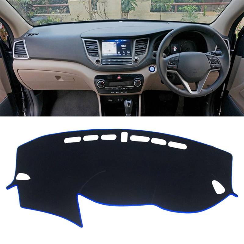 Armaturenbrett Matte Teppich Für Hyundai Für Tucson TL 2015-2017 2018 2019 2020 Auto Dashboard Abdeckung Schatten Vermeiden Licht Matte Instrument Panel Shade Board Pad(RHD Blue 2015-2018) von Feoosvx