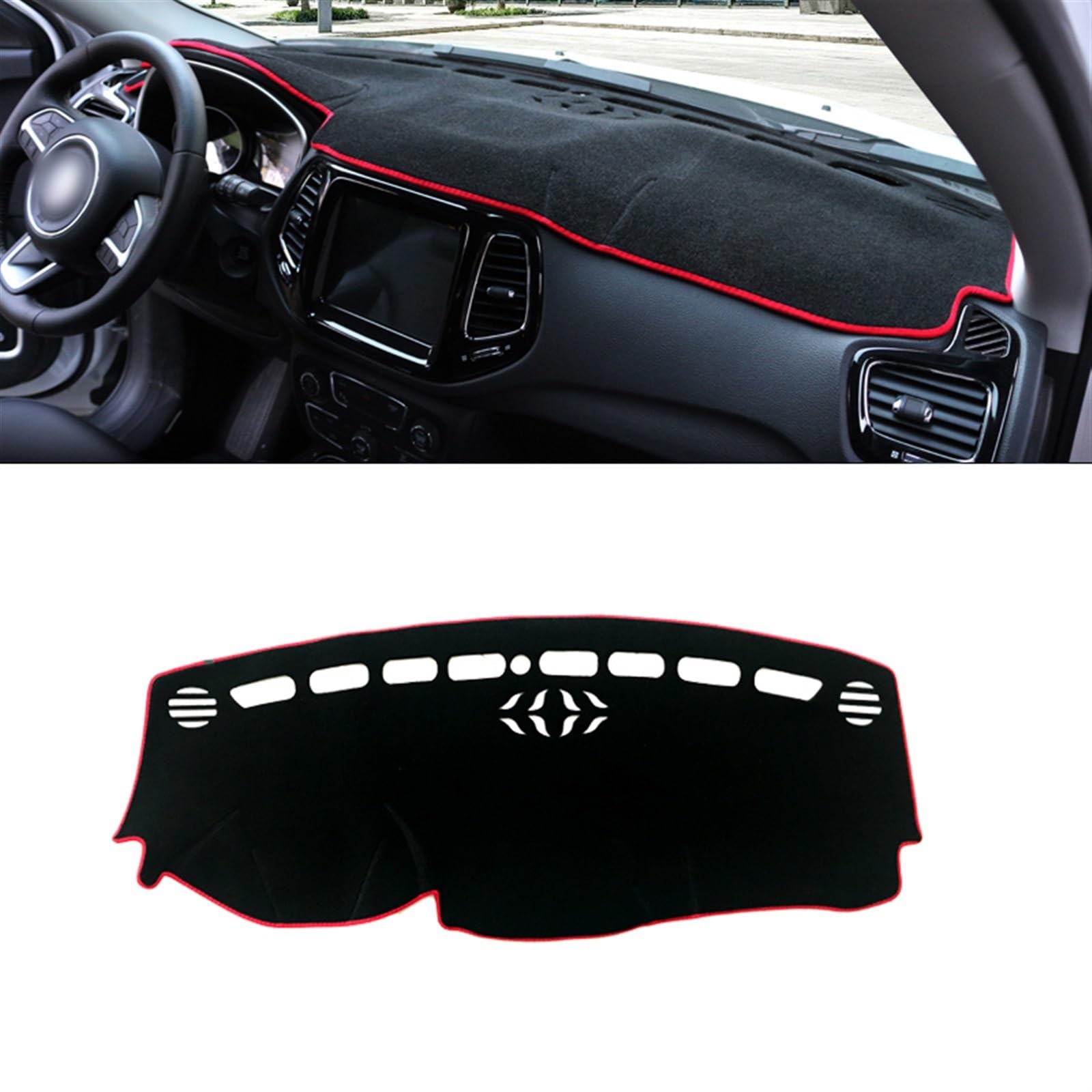 Armaturenbrett Matte Teppich Für Jeep Für Kompass 2017 2018 2019 2020 Auto-Armaturenbrett Vermeiden Lichtmatte Instrumentenplattform Schreibtischabdeckung Matten Teppiche Shade Board Pad(LHD Red Side) von Feoosvx