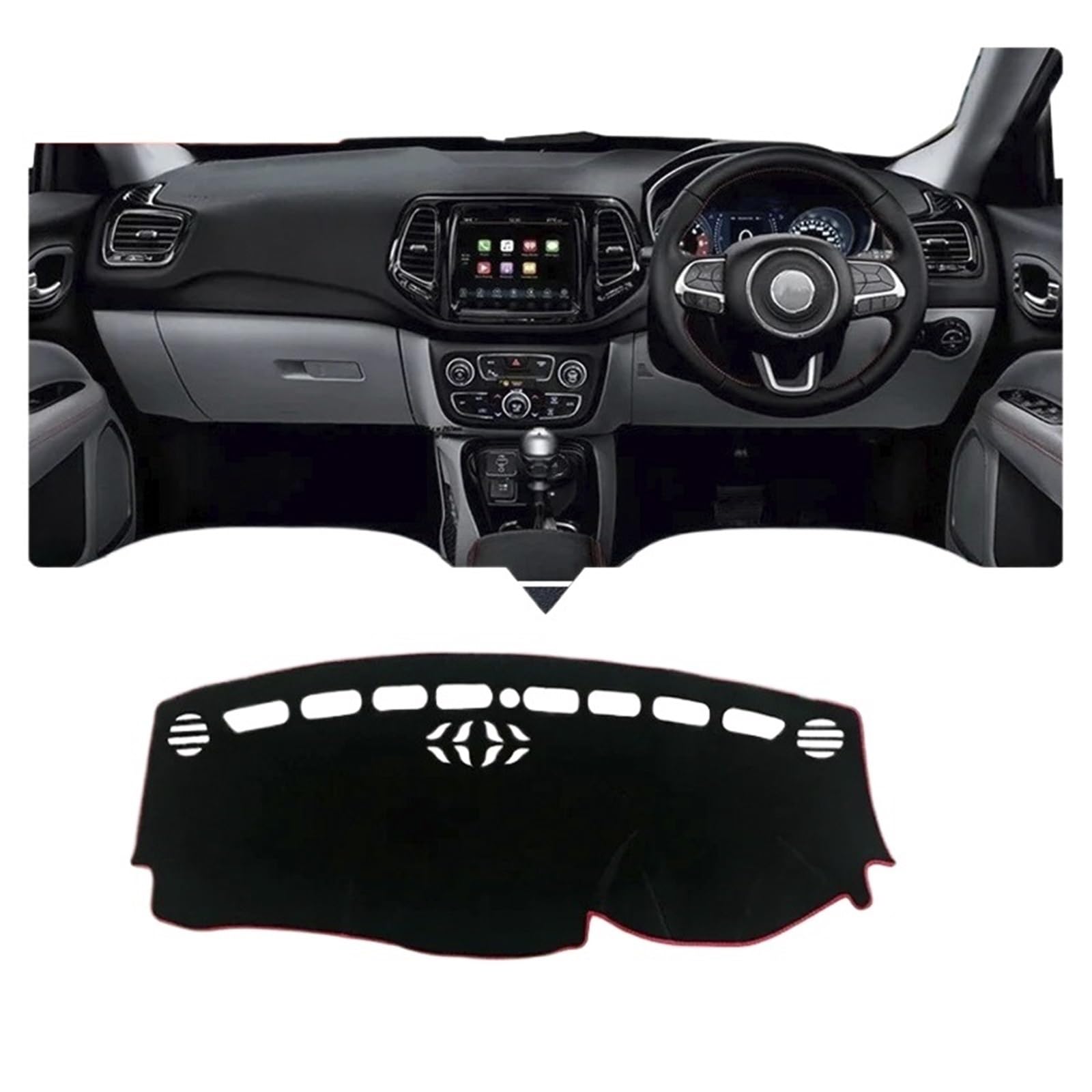 Armaturenbrett Matte Teppich Für Jeep Für Kompass 2017 2018 2019 2020 Auto-Armaturenbrett Vermeiden Lichtmatte Instrumentenplattform Schreibtischabdeckung Matten Teppiche Shade Board Pad(RHD Red Side) von Feoosvx