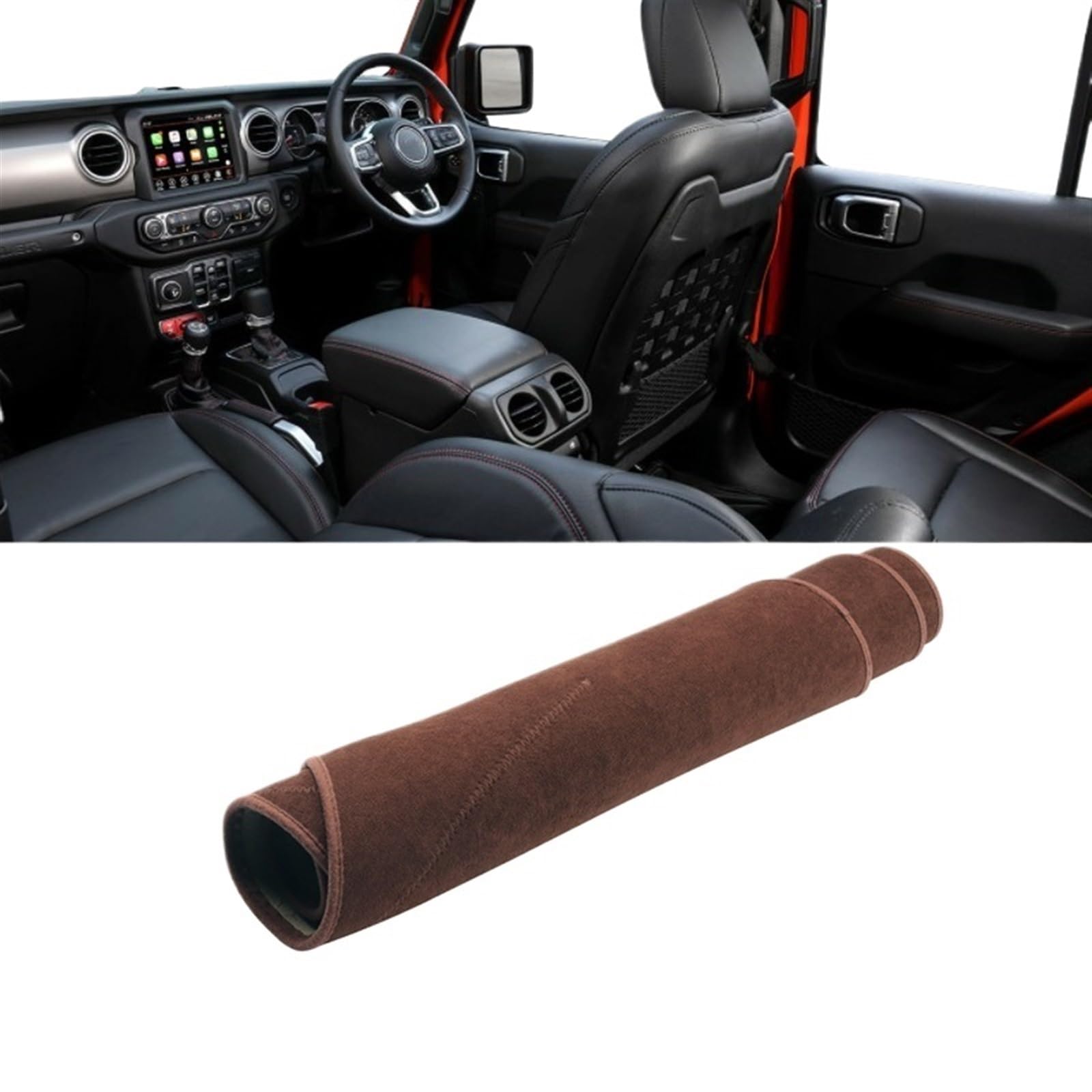 Armaturenbrett Matte Teppich Für Jeep Für Wrangler JL 2018 2019 2020 2021 2022 2023 2024 Auto Dashboard Abdeckung Vermeiden Licht Matte Instrument Panel Teppich Shade Board Pad(Brown RHD) von Feoosvx