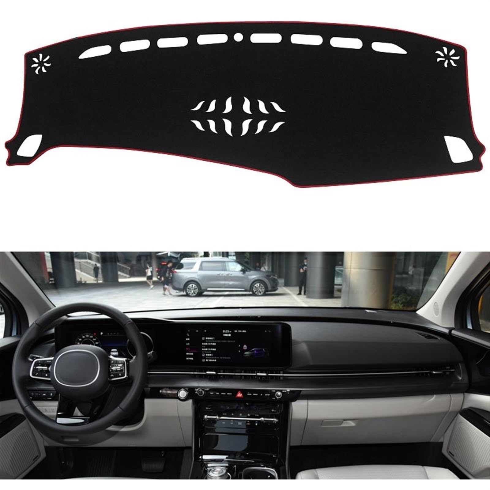 Armaturenbrett Matte Teppich Für Kia Für Carnival Für Sedona KA4 2020 2021 2022 2023 Auto-Armaturenbrett Vermeiden Lichtmatte Instrumentenplattform-Abdeckungsmatten Teppiche Shade Board Pad(LHD Red Si von Feoosvx