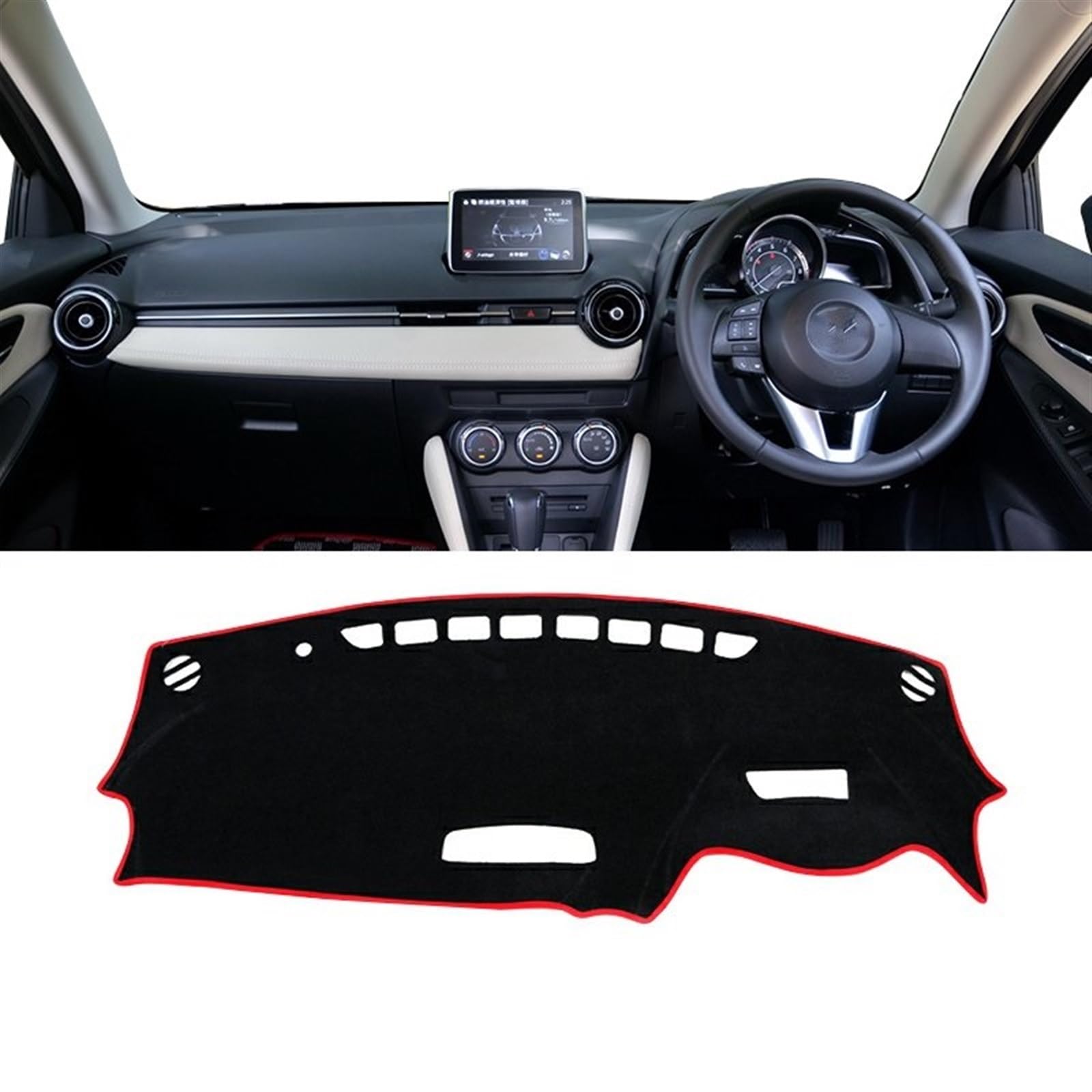 Armaturenbrett Matte Teppich Für Mazda 2 DJ DL 2015 2016 2017 2018 2019 2020 2021 2022 2023 Auto Armaturenbrett Abdeckung Matte Rutschfester Instrumententeppich Shade Board Pad(A RHD Red Side) von Feoosvx