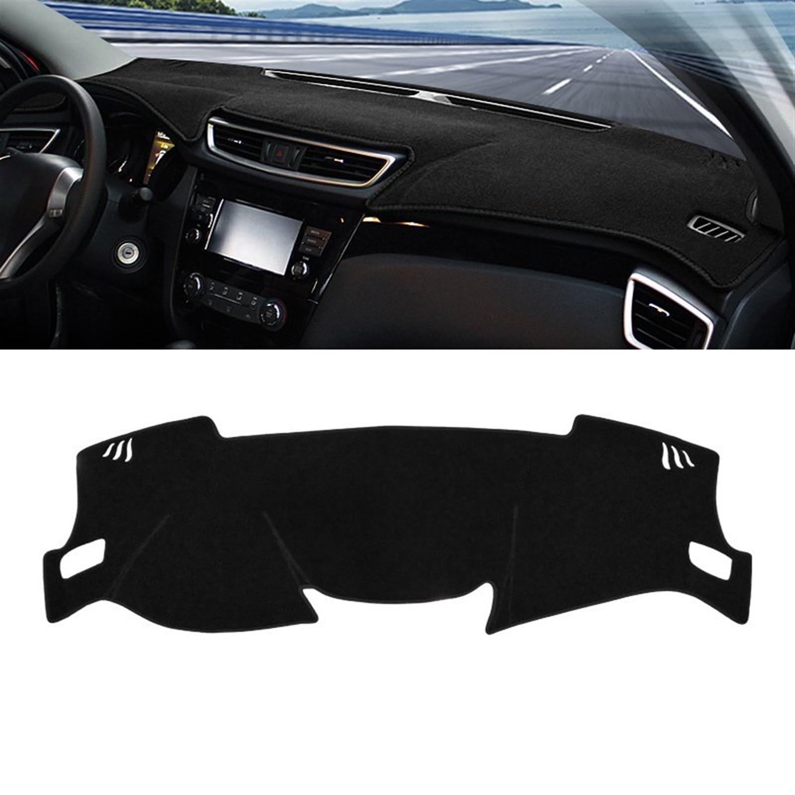 Armaturenbrett Matte Teppich Für Nissan Für Qashqai J11 2014 2015 2016 2017 2018 2019 2020 Auto Armaturenbrett Abdeckung rutschfeste Matte Instrument Teppich DashMat Shade Board Pad(A LHD Black Side) von Feoosvx