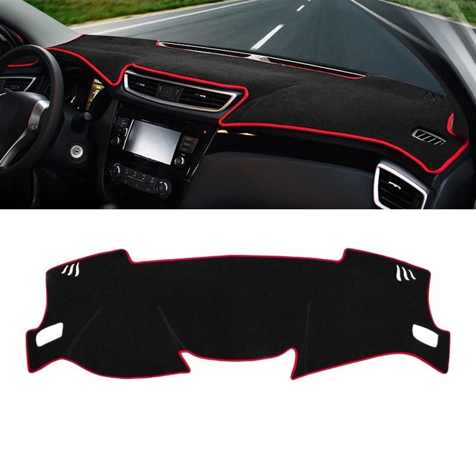 Armaturenbrett Matte Teppich Für Nissan Für Qashqai J11 2014 2015 2016 2017 2018 2019 2020 Auto Armaturenbrett Abdeckung rutschfeste Matte Instrument Teppich DashMat Shade Board Pad(A LHD Red Side) von Feoosvx