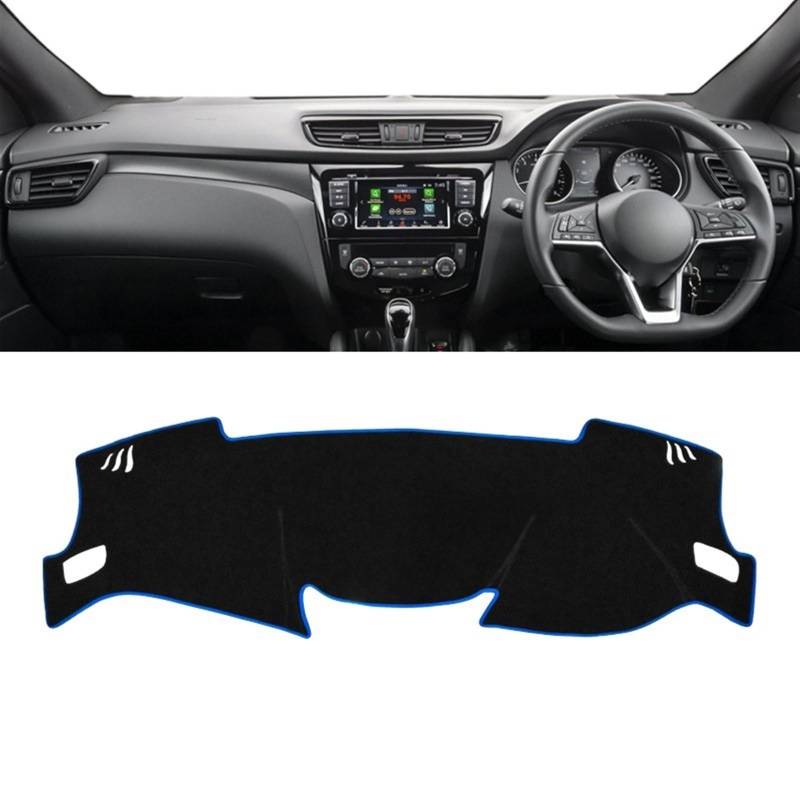 Armaturenbrett Matte Teppich Für Nissan Für Qashqai J11 2014 2015 2016 2017 2018 2019 2020 Auto Armaturenbrett Abdeckung rutschfeste Matte Instrument Teppich DashMat Shade Board Pad(A RHD Blue Side) von Feoosvx