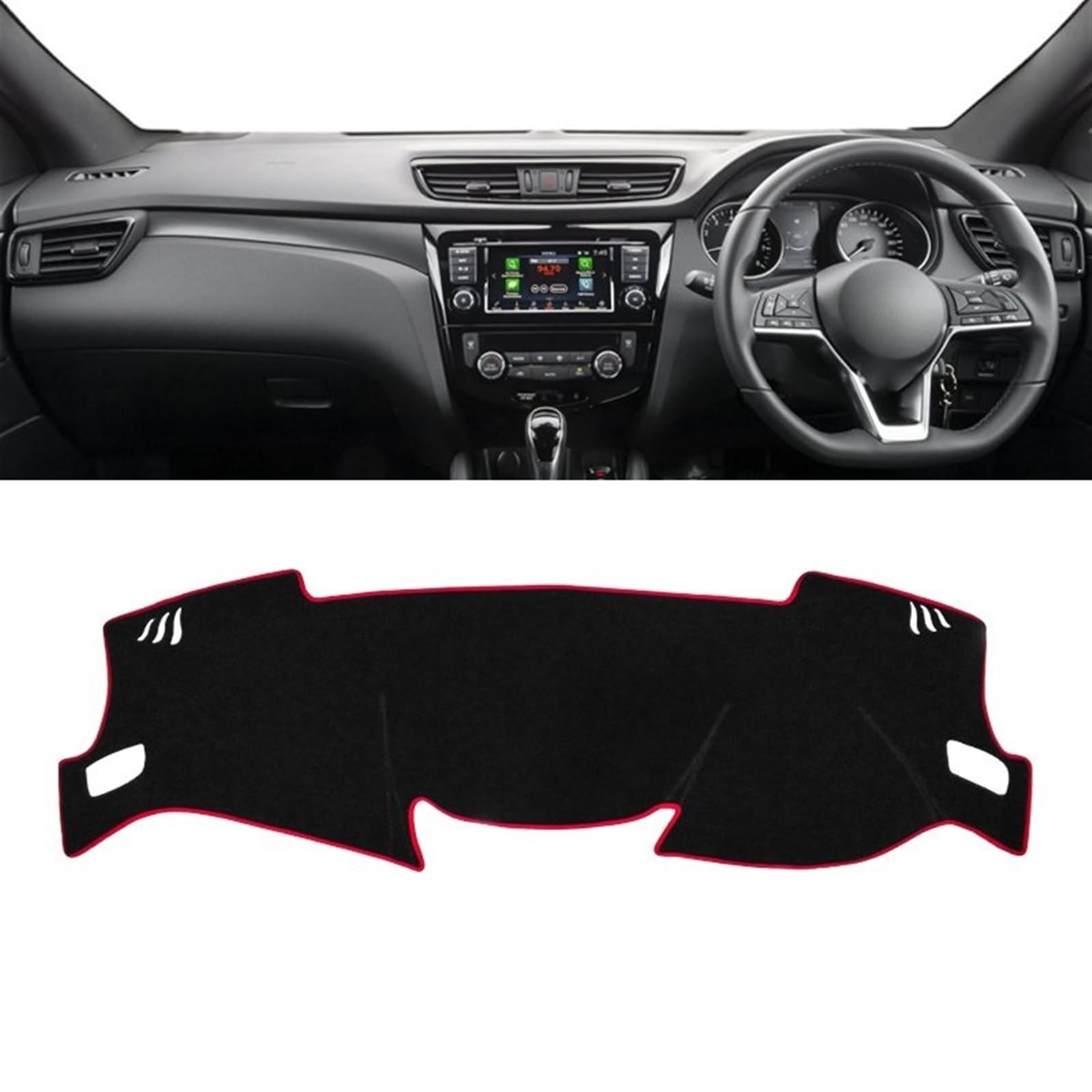 Armaturenbrett Matte Teppich Für Nissan Für Qashqai J11 2014 2015 2016 2017 2018 2019 2020 Auto Armaturenbrett Abdeckung rutschfeste Matte Instrument Teppich DashMat Shade Board Pad(A RHD Red Side) von Feoosvx