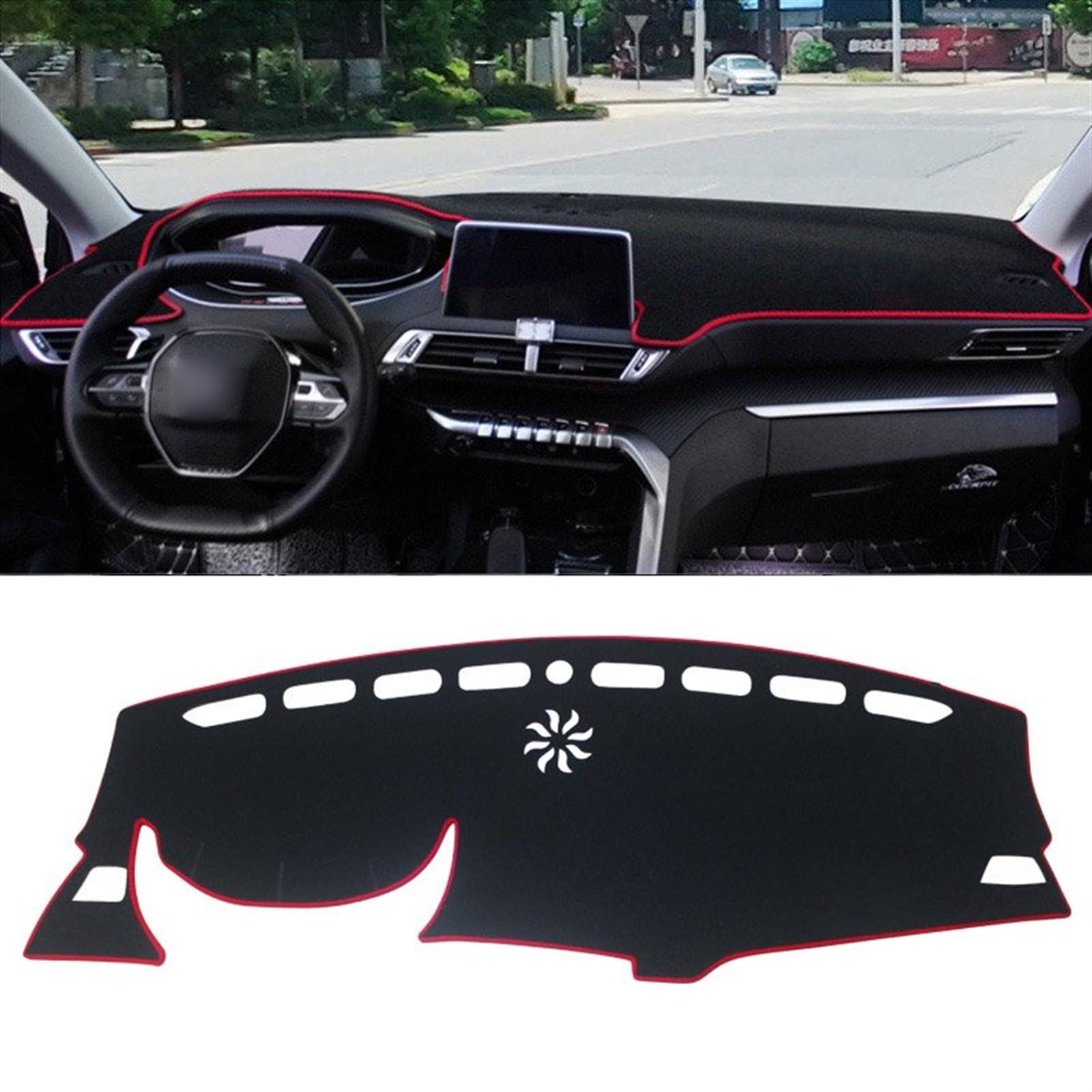 Armaturenbrett Matte Teppich Für Peugeot 3008 5008 GT Hybrid 2016 2017 2018 2019 2020 2021 2022 2023 Auto Dashboard Vermeiden Licht Pad Instrument Abdeckung teppiche Shade Board Pad(LHD Red Side) von Feoosvx