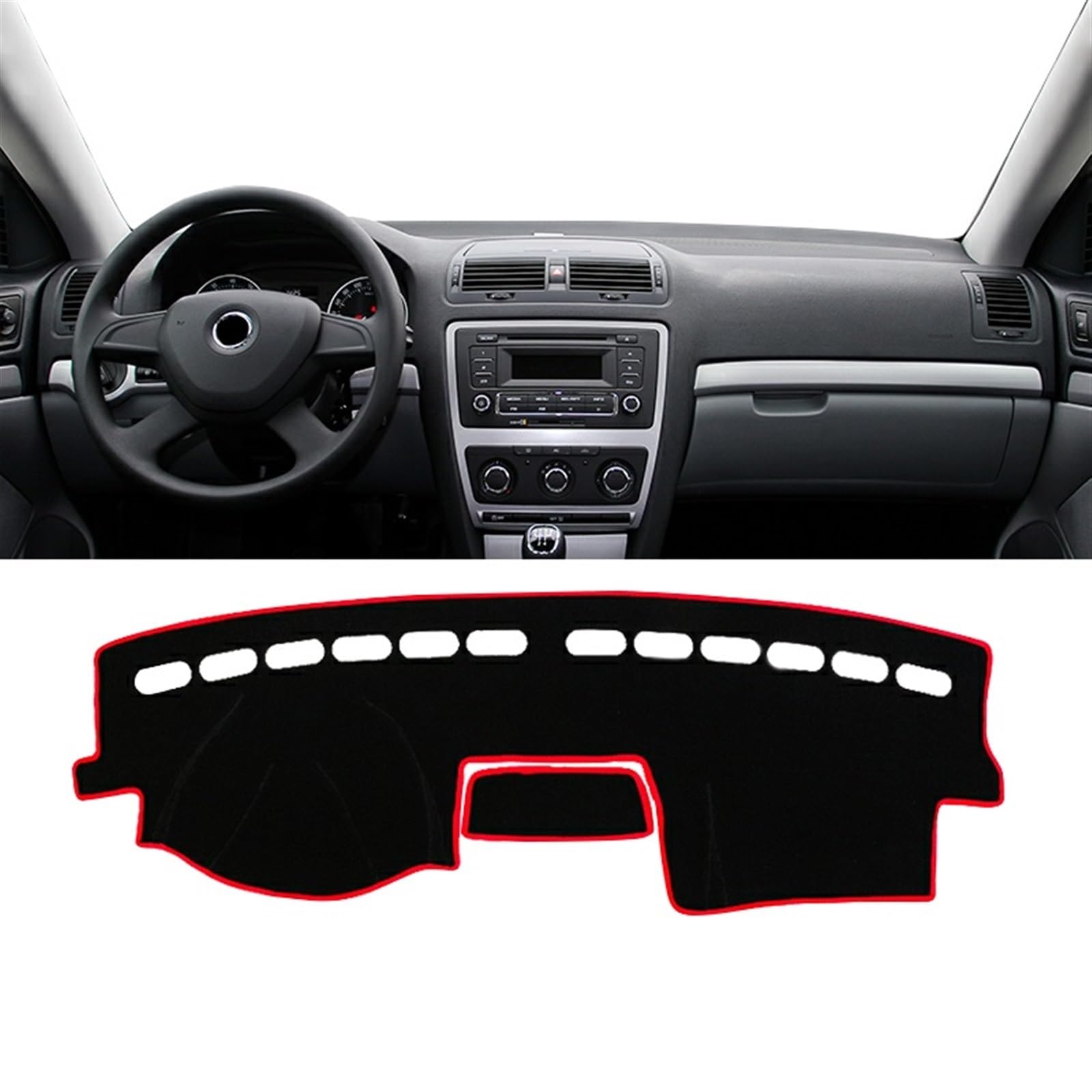 Armaturenbrett Matte Teppich Für Skoda Für Octavia A5 2004 2006 2007 2008 2009 2010 2011 2012 Auto Armaturenbrett Abdeckung Matte Armaturenbrett Sonnenschutz Anti-UV-Pads Shade Board Pad(A Red Side) von Feoosvx