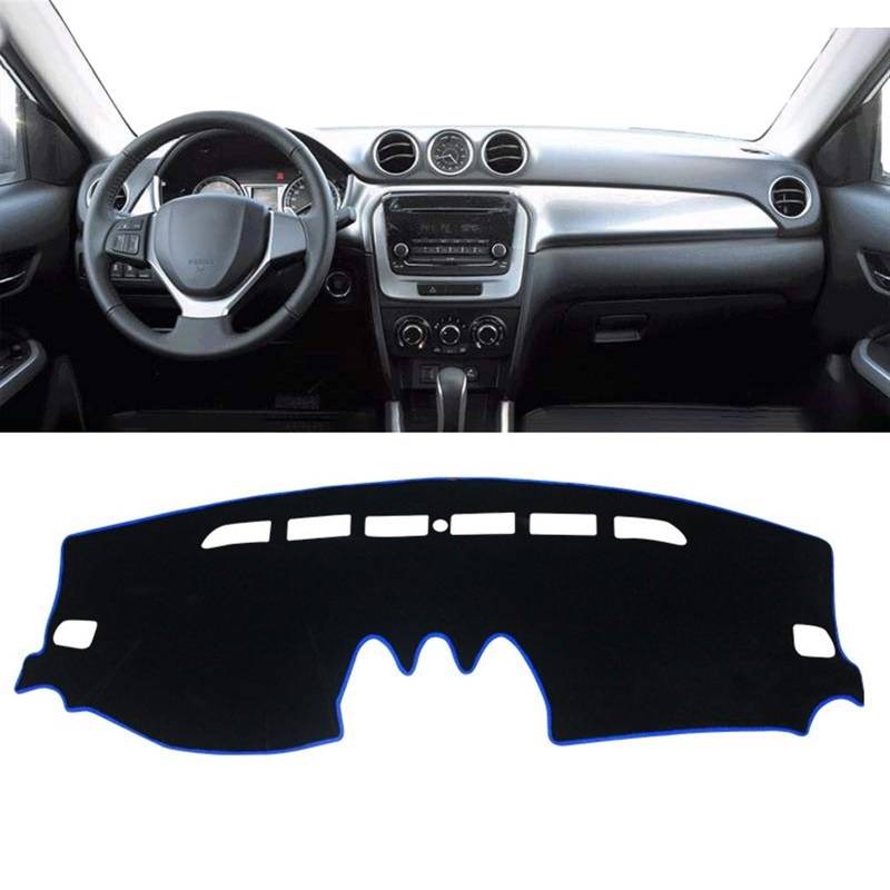 Armaturenbrett Matte Teppich Für Suzuki Für Vitara LY 2015 2016 2017 2018 2019 2020 2021 2022 Auto Dashboard Abdeckung Vermeiden Licht Matte Instrument Teppich Shade Board Pad(A LHD Blue Side) von Feoosvx