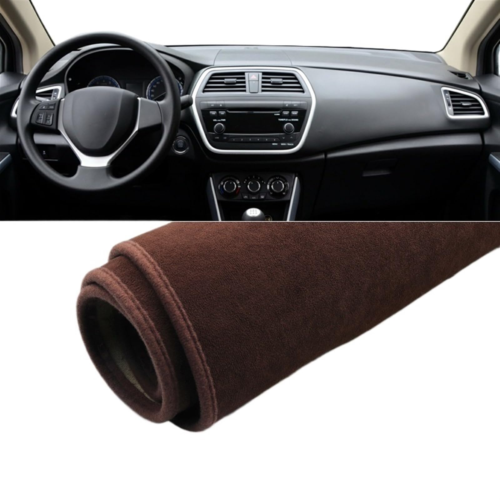 Armaturenbrett Matte Teppich Für Suzuki SX4 S-Cross 2013 2014 2015 2016 2017 2018 2019 2020 Auto Armaturenbrett Abdeckung rutschfeste Matte Instrument Teppiche Shade Board Pad(B Brown) von Feoosvx