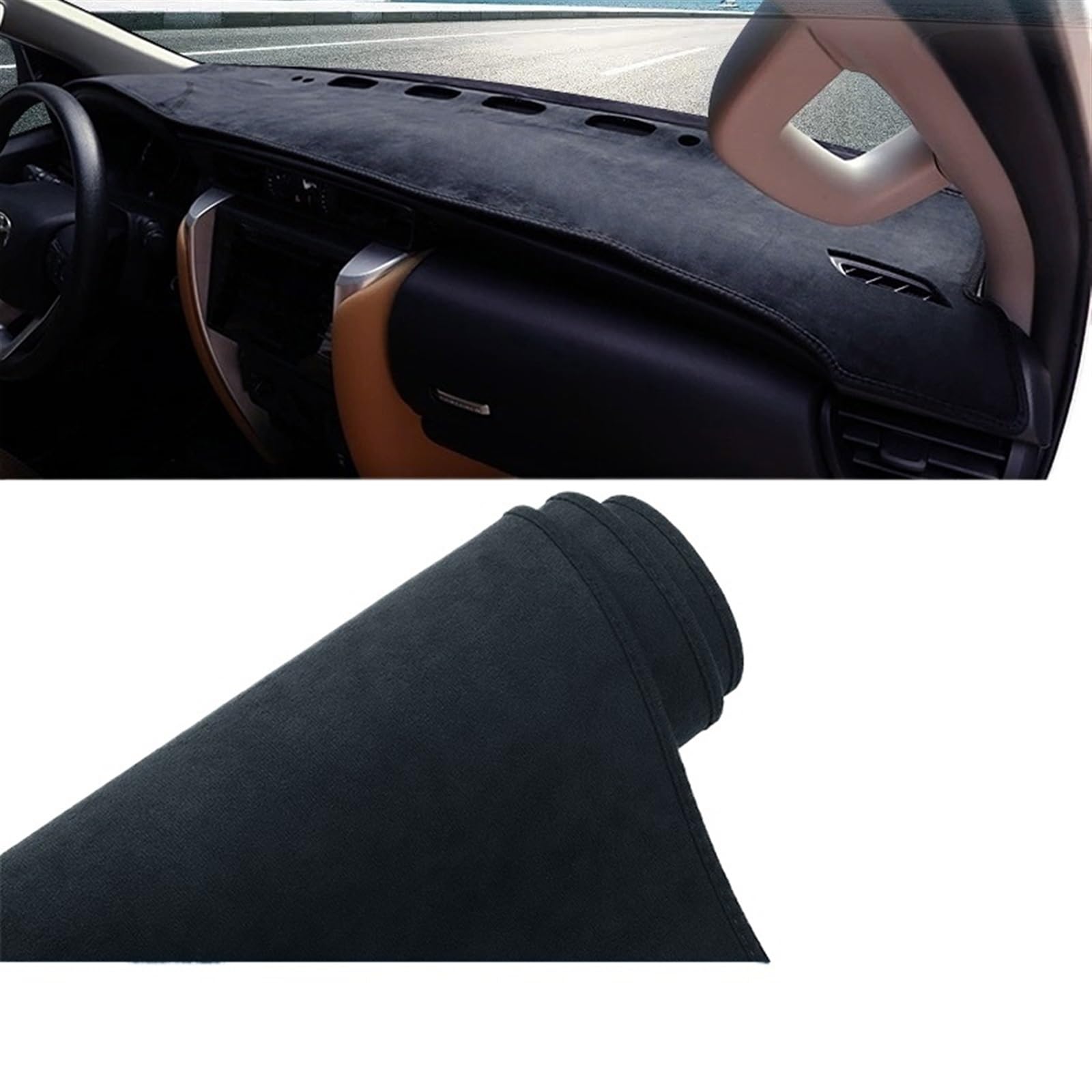 Armaturenbrett Matte Teppich Für Toyota Für Fortuner AN150 AN160 2015 2016 2017 2018 2019 2020 2021 2022 2023 Auto Dashboard Abdeckung Vermeiden Licht Matte Shade Board Pad(Black LHD) von Feoosvx