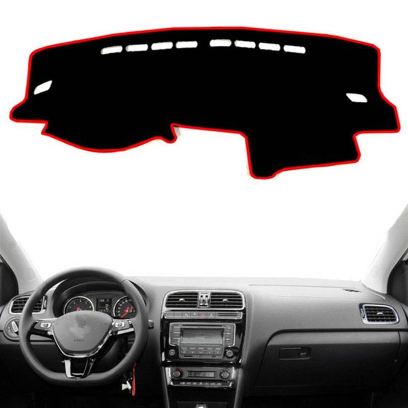 Armaturenbrett Matte Teppich Für VW Für POLO 2009 2010 2011 2012 2013 2014 2015 2016 2017 Auto Dashboard Abdeckung Matte Pad Dashmat Sonnenschutzdach Schützen Teppich Shade Board Pad(Black(Red Edge),L von Feoosvx