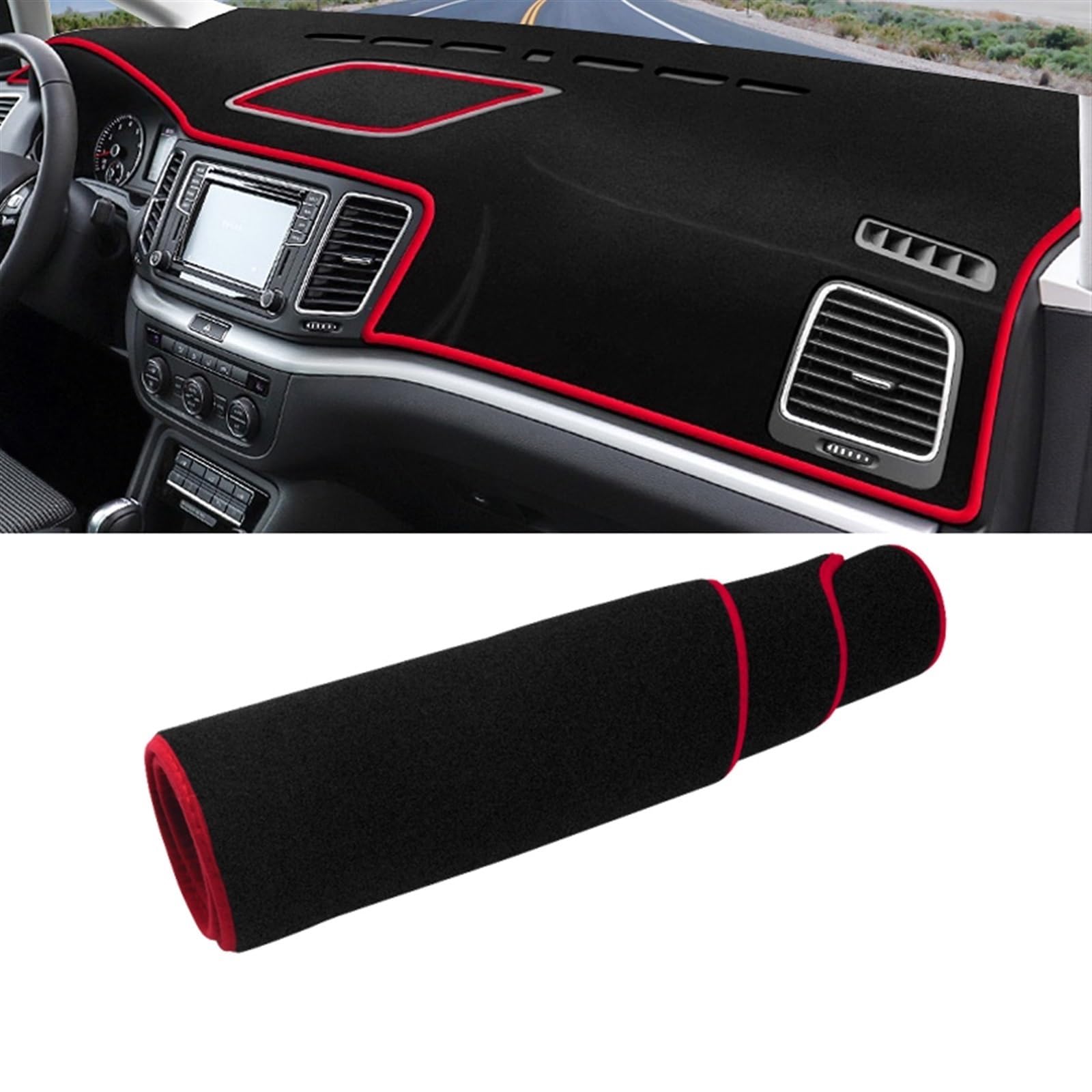 Armaturenbrett Matte Teppich Für VW Für Sharan 7N 2012 2013 2014 2015 2016 2017 2018 2019 Auto Dashboard Abdeckung Matte Instrument Teppich Pad Shade Board Pad(A Red Side) von Feoosvx