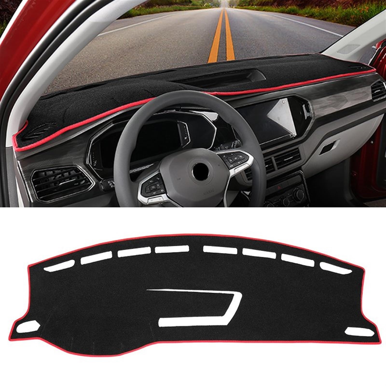 Armaturenbrett Matte Teppich Für VW Für T-Cross T Cross 2018 2019 2020 2021 2022 2023 Auto-Armaturenbrett vermeiden Lichtmatte Instrumentenabdeckung Matten Teppiche Shade Board Pad(LHD Red Side) von Feoosvx