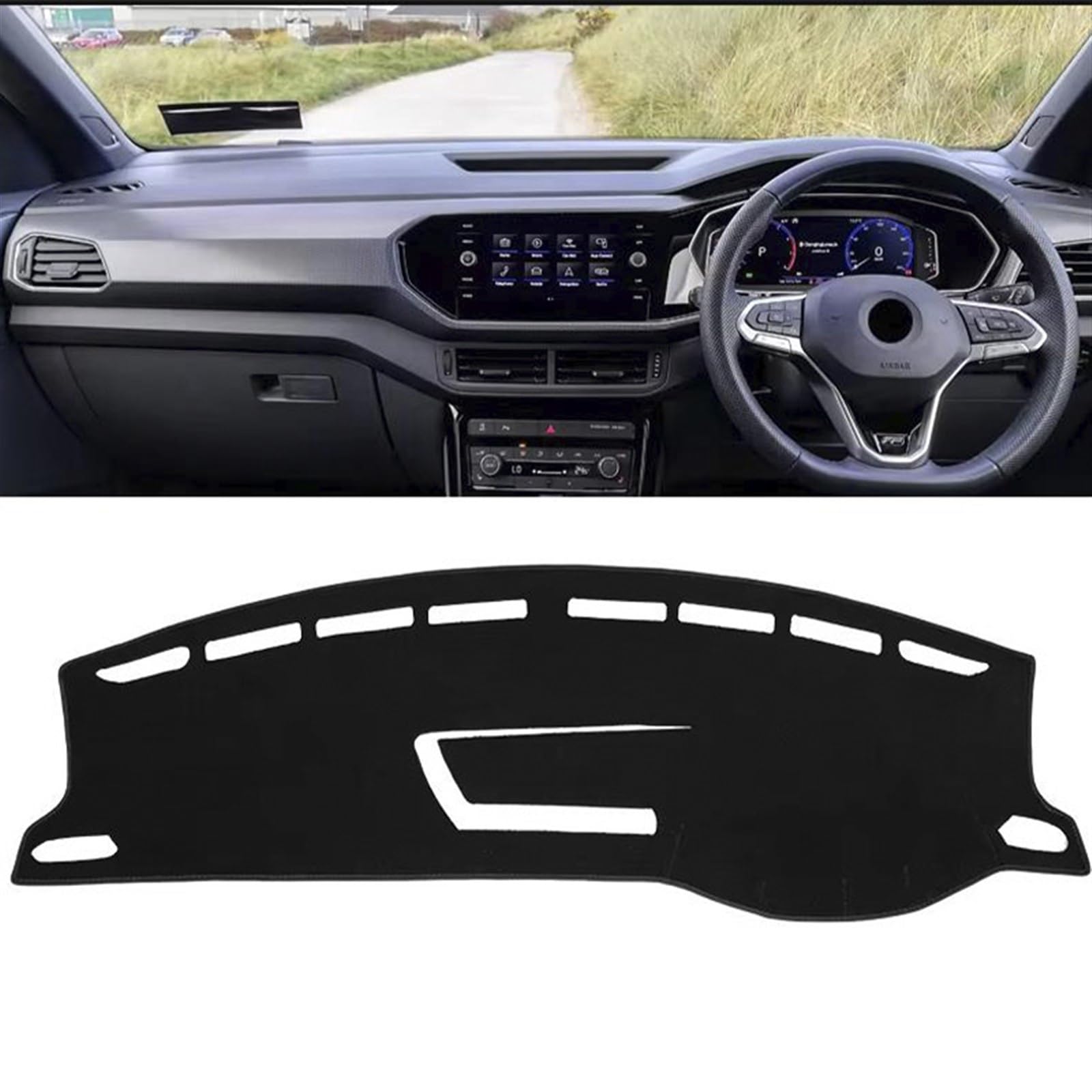 Armaturenbrett Matte Teppich Für VW Für T-Cross T Cross 2018 2019 2020 2021 2022 2023 Auto-Armaturenbrett vermeiden Lichtmatte Instrumentenabdeckung Matten Teppiche Shade Board Pad(RHD Black Side) von Feoosvx