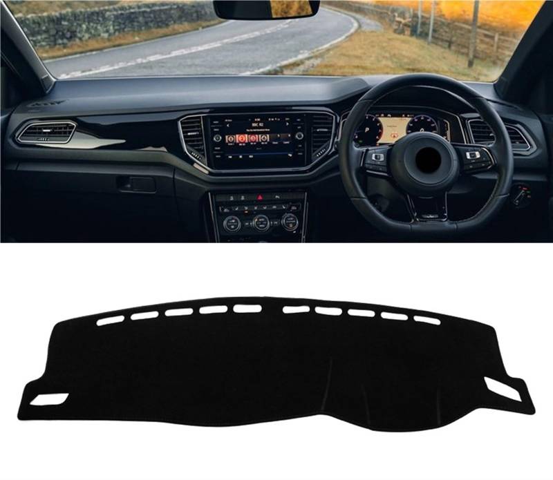 Armaturenbrett Matte Teppich Für VW Für T-ROC Für TROC 2018 2019 2020 2021 2022 2023 Auto-Armaturenbrett-Abdeckung Sonnenschutz Vermeiden Sie Lichtmatte DashMat Shade Board Pad(A Black Side RHD) von Feoosvx