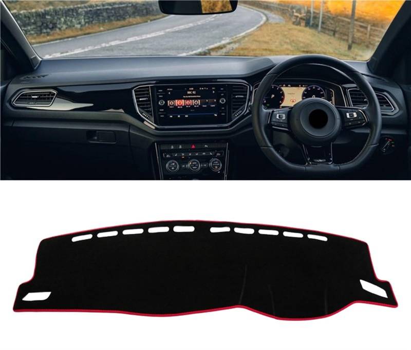 Armaturenbrett Matte Teppich Für VW Für T-ROC Für TROC 2018 2019 2020 2021 2022 2023 Auto-Armaturenbrett-Abdeckung Sonnenschutz Vermeiden Sie Lichtmatte DashMat Shade Board Pad(A Red Side RHD) von Feoosvx