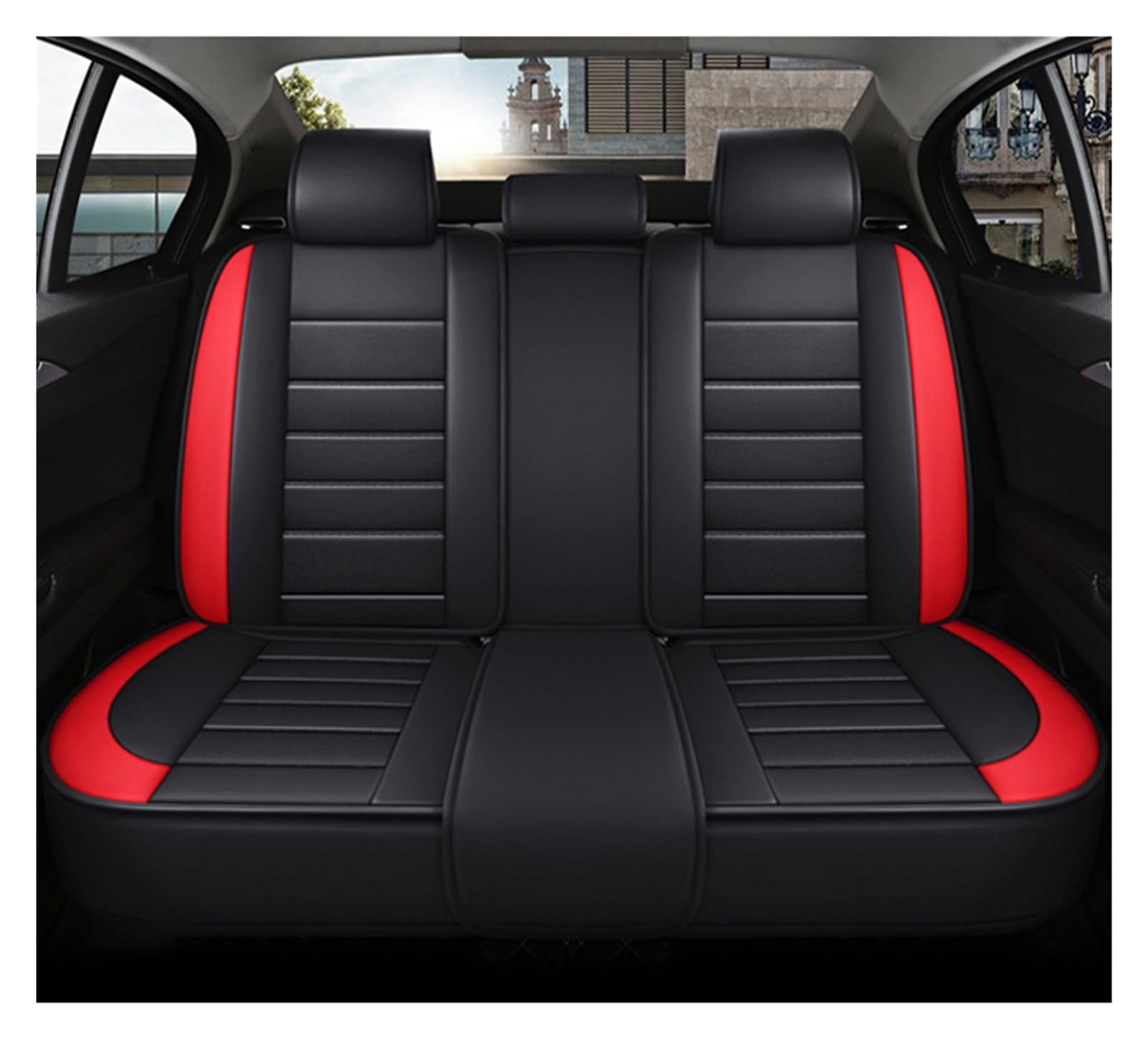 Auto-Sitzbezüge Für FIAT Für Grande Für Punto Für Bravo Für Freemont Für Toro Für Argo Für UNO Universelle wasserdichte Leder Auto Sitz Abdeckung Auto-Schonbezug(Rear Seats Red) von Feoosvx