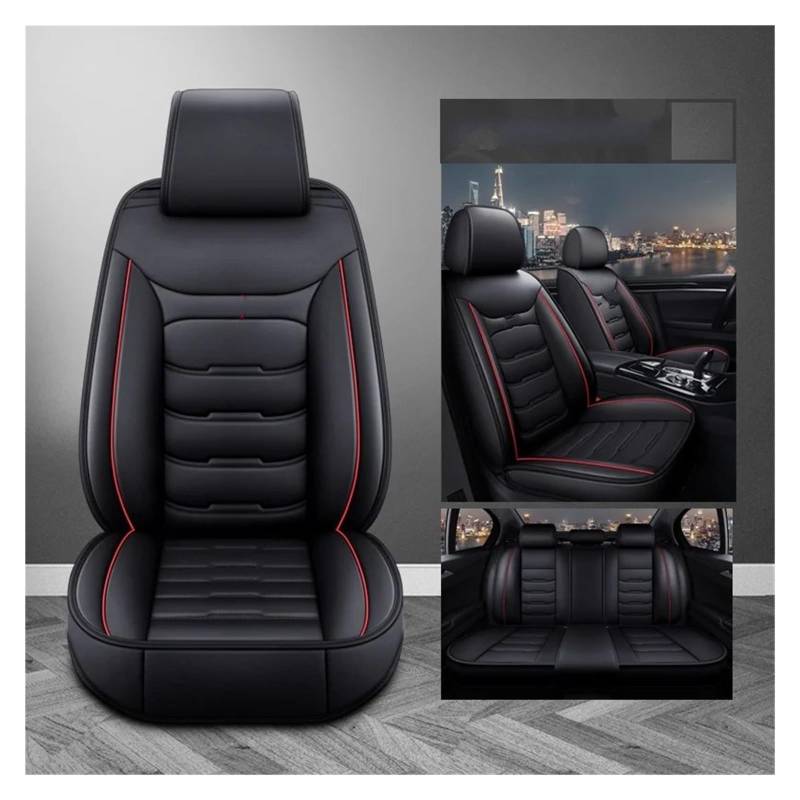 Auto-Sitzbezüge Für Hyundai Für Cncino I30 Ix25 I35 Für Elantra Für Santafe Für Reina Für Sonata Universal Leder 3D Auto Sitzbezug Auto-Schonbezug(Black red 5seat) von Feoosvx