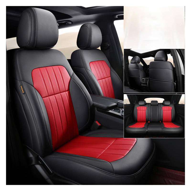 Auto-Sitzbezüge Für Hyundai Für Tucson 2022 I30 Ix35 I40 Für Kona Für Coupe Für Sonata Für Santafe Für Accent Auto Sitzbezüge Leder Auto-Schonbezug(5Pcs-Black Red) von Feoosvx