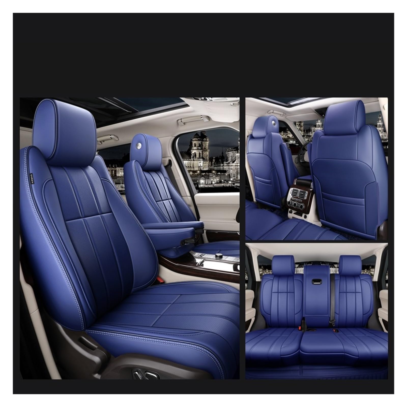 Auto-Sitzbezüge Für Land Für Rover Für Discovery Für Range Für Rover Für Evoque Sport Auto Zubehör Sitzbezüge Vollen Satz Leder Auto-Schonbezug(Blue) von Feoosvx