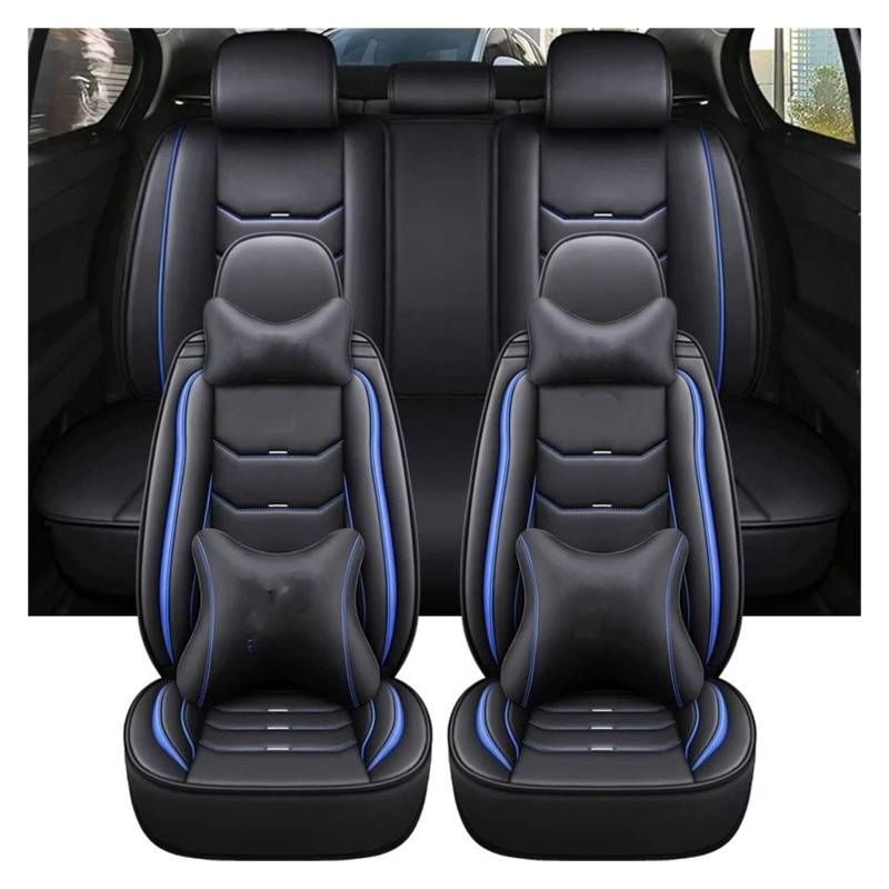 Auto-Sitzbezüge Für Peugeot Alle Modell 4008 RCZ 308 508 301 3008 206 307 207 2008 408 5008 607 Universal Leder Auto Sitzbezug Auto-Schonbezug(Black Blue Pillow) von Feoosvx