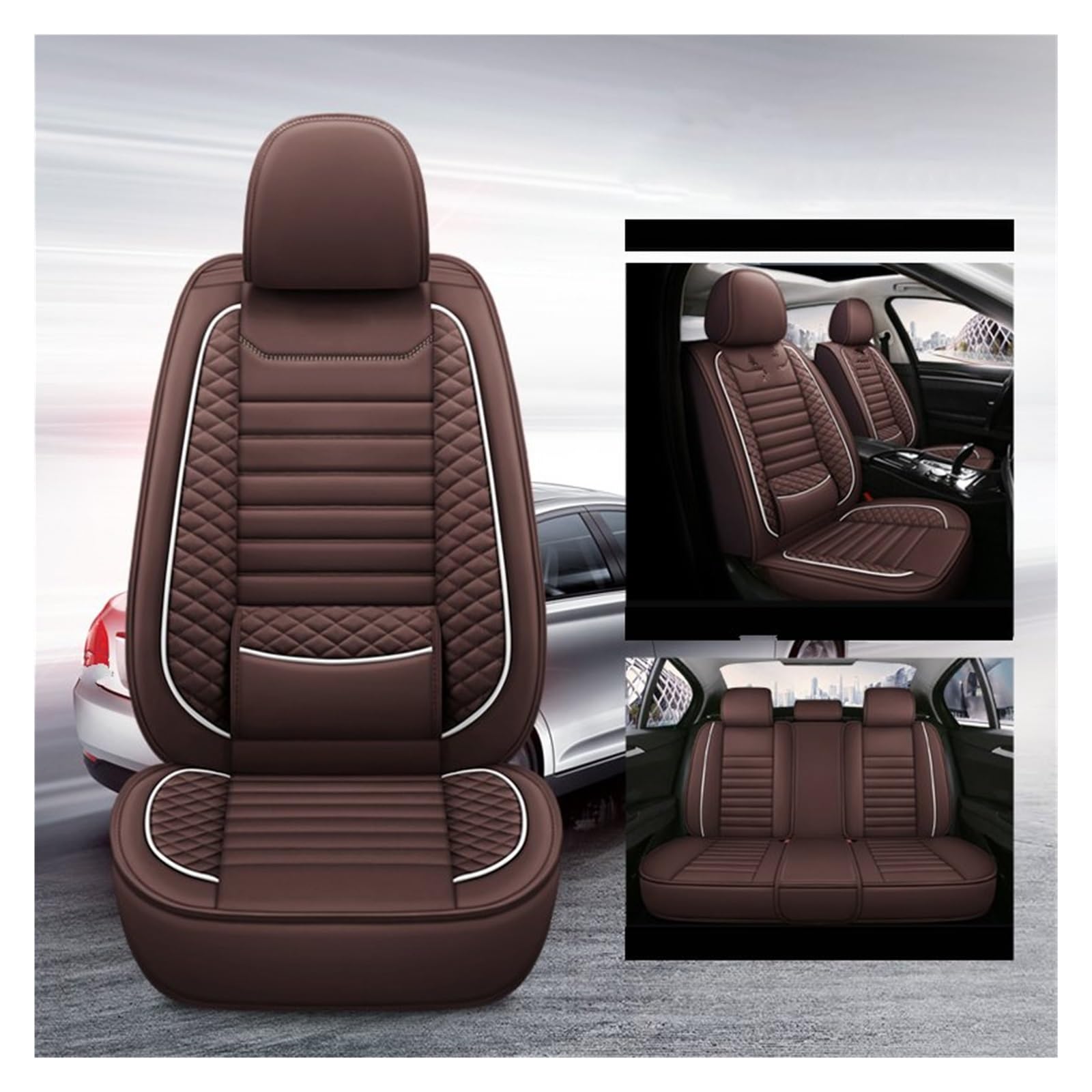 Auto-Sitzbezüge Für SEAT Für Leon Für Ibiza Für Cordoba Für Toledo Für Marbella Für Terra Für Ronda 5 Sitze Universal Auto Leder Sitzbezug Auto-Schonbezug(5 Seats Coffee) von Feoosvx