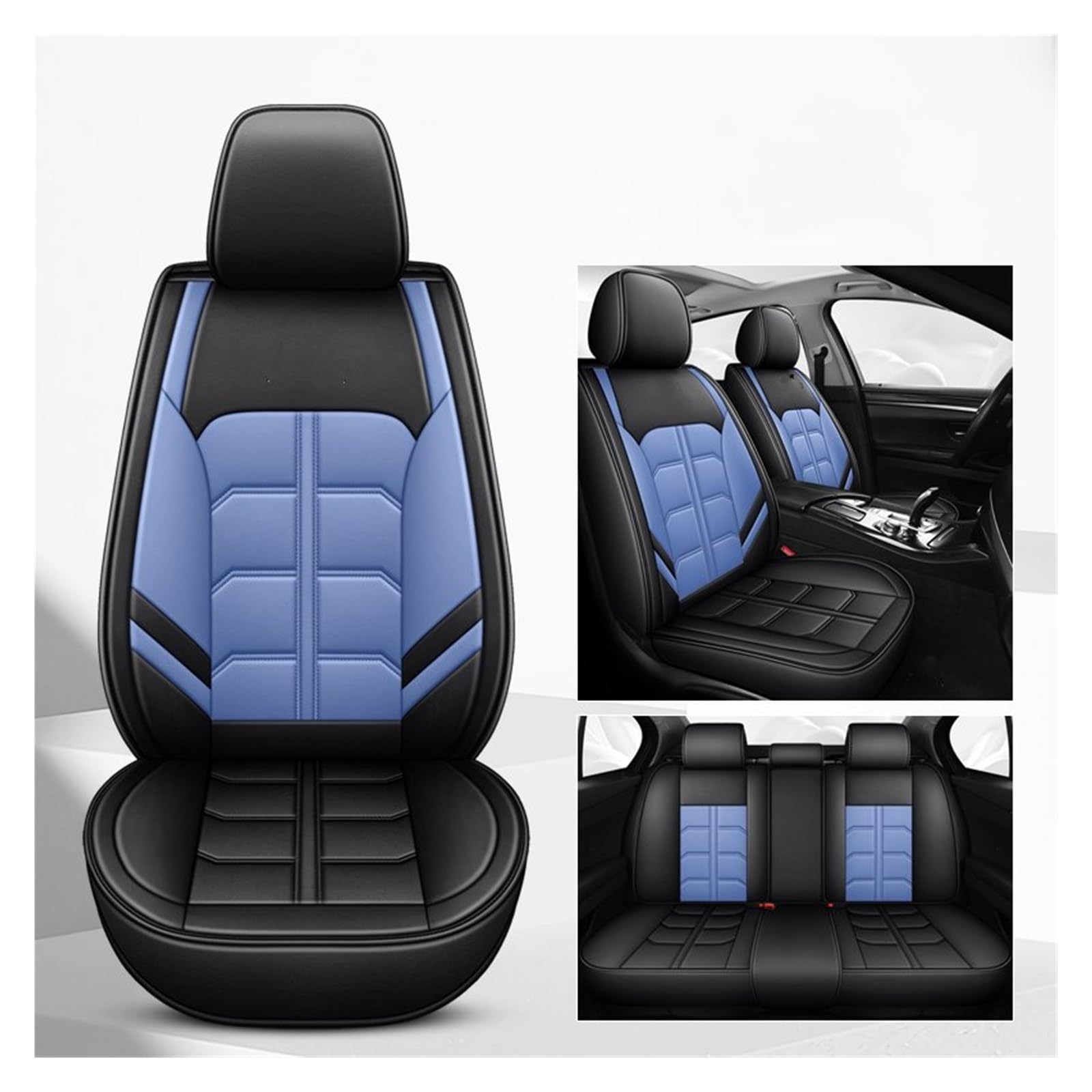 Auto-Sitzbezüge Für Skoda Für Octavia 2 Für Superb Für Fabia Für Kodiaq Für Kamiq Für Schnelle Für Karoq Auto Sitz Abdeckung Universal Full Set Leder Auto-Schonbezug(Black-Blue) von Feoosvx