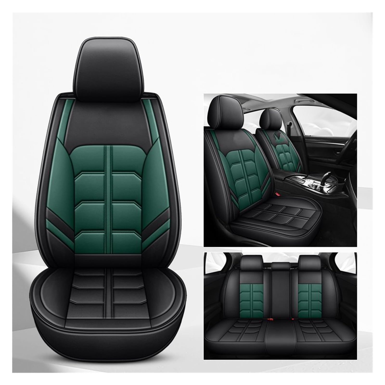 Auto-Sitzbezüge Für Skoda Für Octavia 2 Für Superb Für Fabia Für Kodiaq Für Kamiq Für Schnelle Für Karoq Auto Sitz Abdeckung Universal Full Set Leder Auto-Schonbezug(Black-Green) von Feoosvx