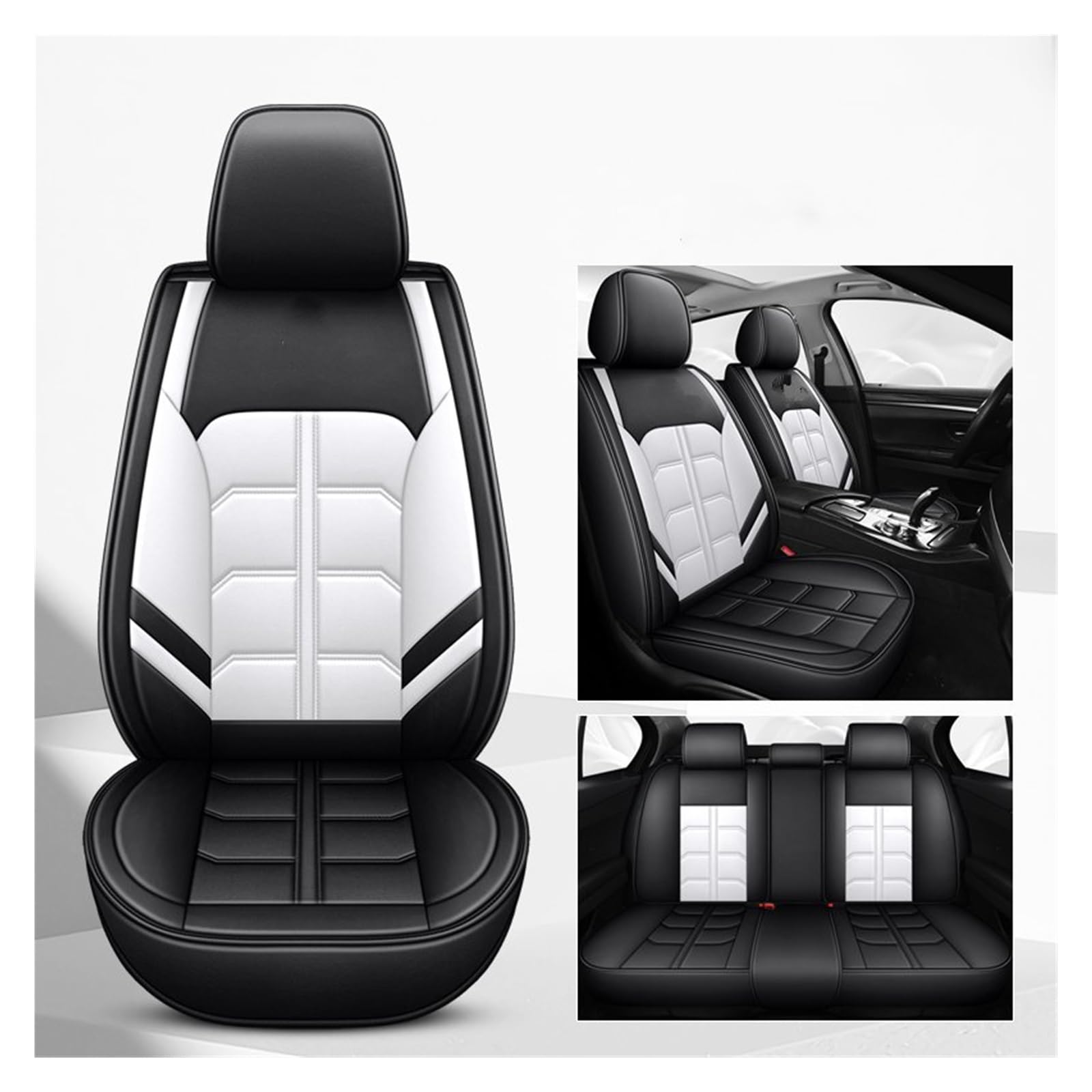 Auto-Sitzbezüge Für Skoda Für Octavia 2 Für Superb Für Fabia Für Kodiaq Für Kamiq Für Schnelle Für Karoq Auto Sitz Abdeckung Universal Full Set Leder Auto-Schonbezug(Black-White) von Feoosvx