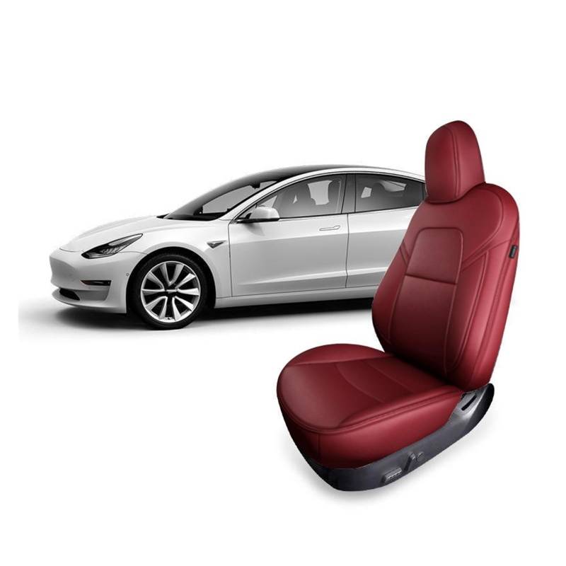 Auto-Sitzbezüge Für Tesla Für Modell Y 3 Custom Fit Auto Sitz Abdeckung Zubehör Voll Leder Für 5 Sitze Modell Auto-Schonbezug(Burgundy) von Feoosvx