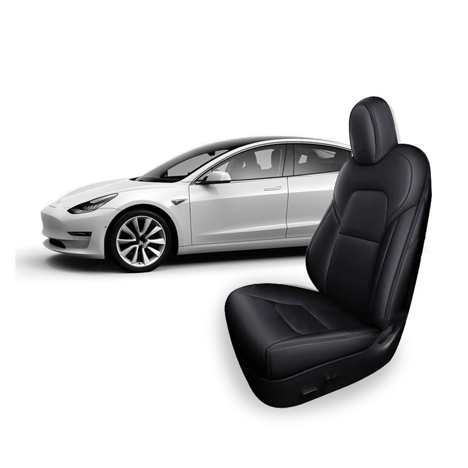 Auto-Sitzbezüge Für Tesla Für Modell Y 3 Custom Fit Auto Sitz Abdeckung Zubehör Voll Leder Für 5 Sitze Modell Auto-Schonbezug(Schwarz) von Feoosvx