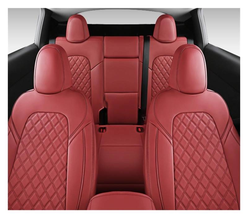 Auto-Sitzbezüge Für Tesla Für Modell Y Auto Sitz Abdeckung Zubehör Voll Surround Leder Diamant Form 5 Sitzer Sitz Abdeckung Auto-Schonbezug(Burgundy) von Feoosvx