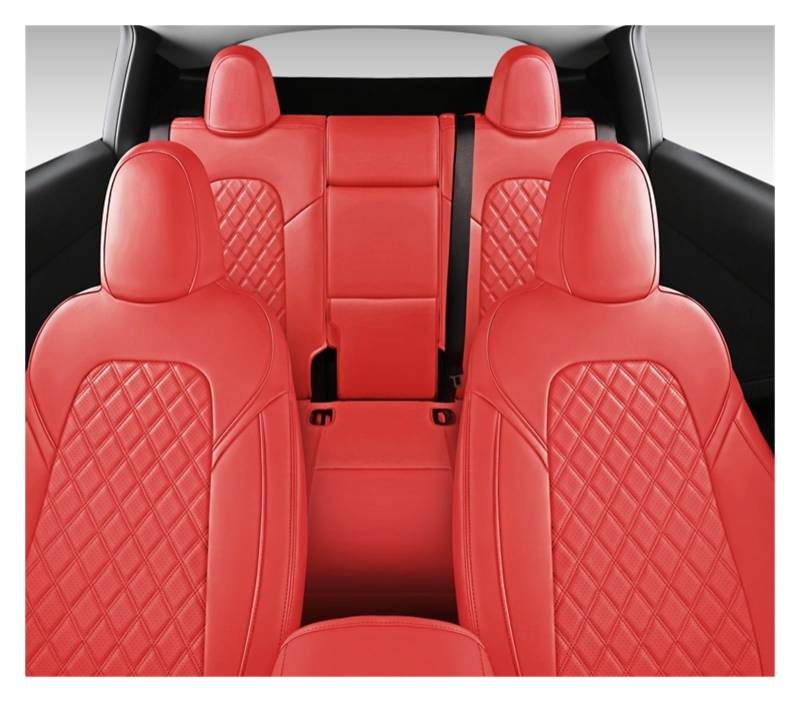 Auto-Sitzbezüge Für Tesla Für Modell Y Auto Sitz Abdeckung Zubehör Voll Surround Leder Diamant Form 5 Sitzer Sitz Abdeckung Auto-Schonbezug(Red) von Feoosvx