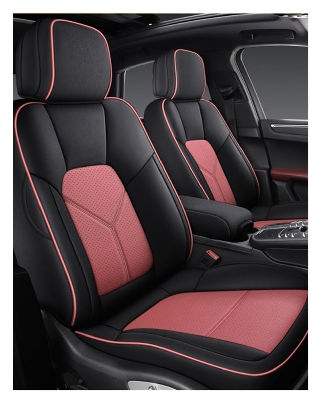 Auto-Sitzbezüge Für Toyota Für Chr Für Corolla Für Rav4 Für Raize Für Hilux Auto Sitz Abdeckung Wasserdicht Mann Benutzerdefinierte Luxus Innen Auto-Schonbezug(5Pcs-Black Pink) von Feoosvx