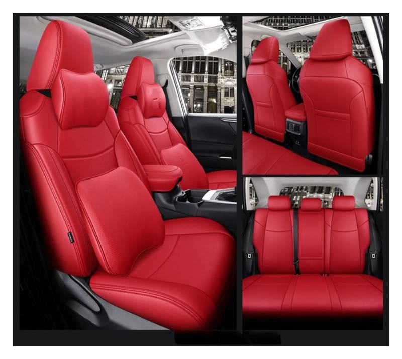 Auto-Sitzbezüge Für Toyota Für RAV4 Für Corolla Für CHR Für Camry Auto Zubehör Sitzbezüge Für 5 Sitze Vollen Satz Leder Spezifische Auto-Schonbezug(Luxury Red) von Feoosvx