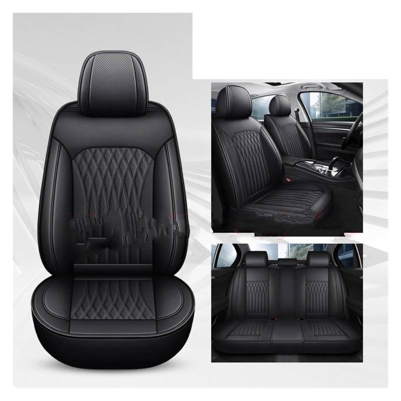 Auto-Sitzbezüge Für VW Für Polo Für Atlas Für Jetta Für Bora Für EOS Für Sharan Für Variant Pu Leder Universal Auto Sitzbezug Auto-Schonbezug(Black 5 Seat) von Feoosvx