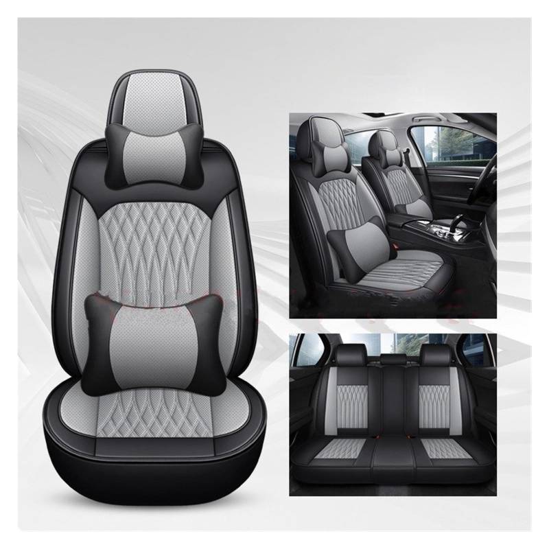 Auto-Sitzbezüge Für VW Für Polo Für Atlas Für Jetta Für Bora Für EOS Für Sharan Für Variant Pu Leder Universal Auto Sitzbezug Auto-Schonbezug(Black Gray 5 Seat A) von Feoosvx