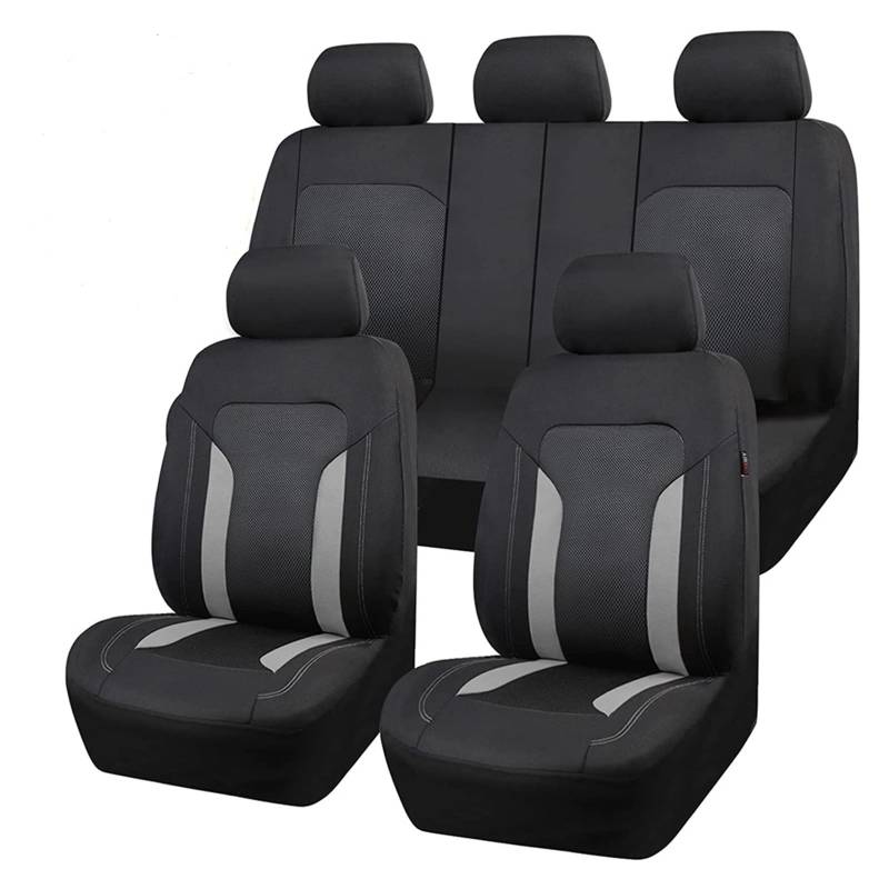 Auto-Sitzbezüge Universelles Mesh-Autositzbezug-Set Für Den Innenraum Unisex Passend Für Die Meisten Autos SUVs Lieferwagen Mit Reißverschluss Airbag-kompatibel Auto-Schonbezug(Gray 5 Seat Set) von Feoosvx