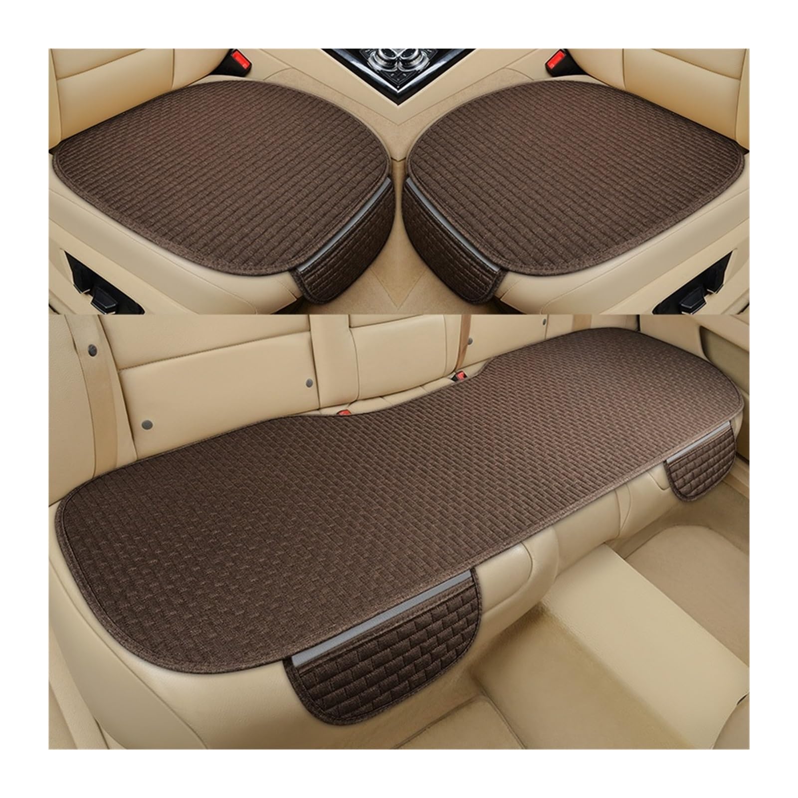 Feoosvx Auto-Sitzbezüge Auto Sitz Abdeckung Vorne Hinten Zurück Flachs Sitzkissen Leinen Automobil Sitz Rückenlehne Protector Pad Auto Abdeckungen Matte Schützen Auto-Schonbezug(3pcs Coffee) von Feoosvx