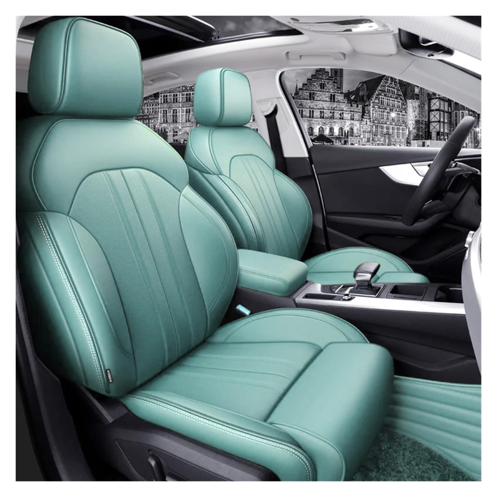 Feoosvx Auto-Sitzbezüge Für A4 A6 A3 Q5 Q7 TT A7 Q3 Autozubehör Sitzbezüge Komplettset Mittleres perforiertes Leder Spezifisch Auto-Schonbezug(Light Green) von Feoosvx