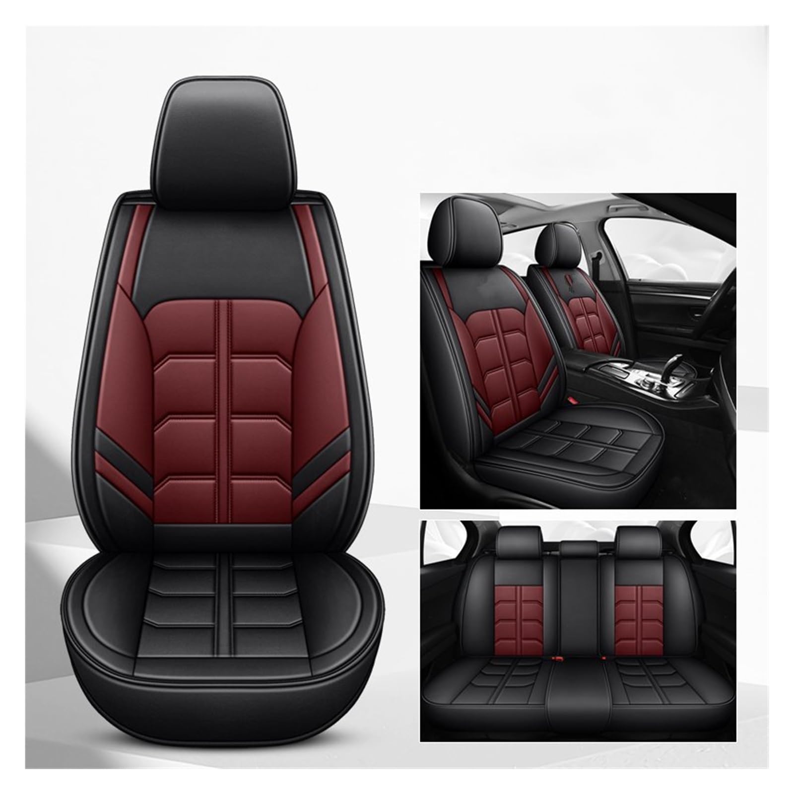 Feoosvx Auto-Sitzbezüge Für Chery Für Tiggo 2 7 8 Pro 4 Auto Sitzbezug Universal Full Set Leder Auto Innen Zubehör Auto-Schonbezug(Black-Red) von Feoosvx