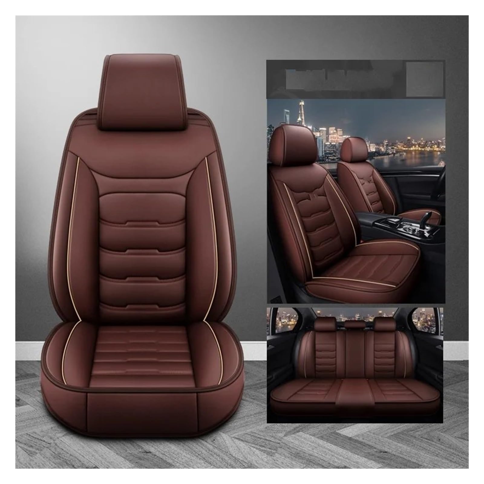 Feoosvx Auto-Sitzbezüge Für Chevrolet Für Equinox Für Seeker Für Epica Für Orlando Für Rveo Für Menlo Für Captiva Universal Leder 3D Auto Sitz Abdeckung Auto-Schonbezug(Coffee 5seat) von Feoosvx