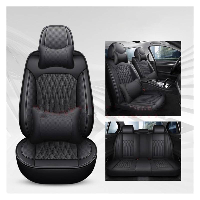 Feoosvx Auto-Sitzbezüge Für Clio Für FIAT Für Panda Für Lancia Pu-Leder Universal Autositzbezug Auto-Schonbezug(Black 5 Seat a) von Feoosvx