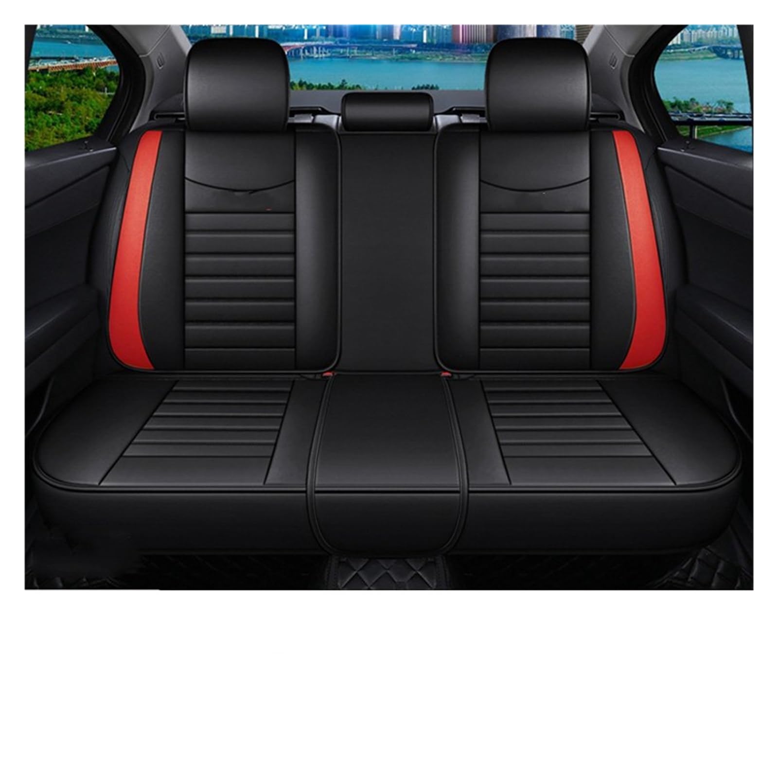 Feoosvx Auto-Sitzbezüge Für DS Für Citroen C3 Für Berlingo Für Aircross C4 Für Kaktus Für Picasso C5 Auto Sitz Abdeckung Universal Auto Leder Zubehör Auto-Schonbezug(Rear Seats-Red) von Feoosvx